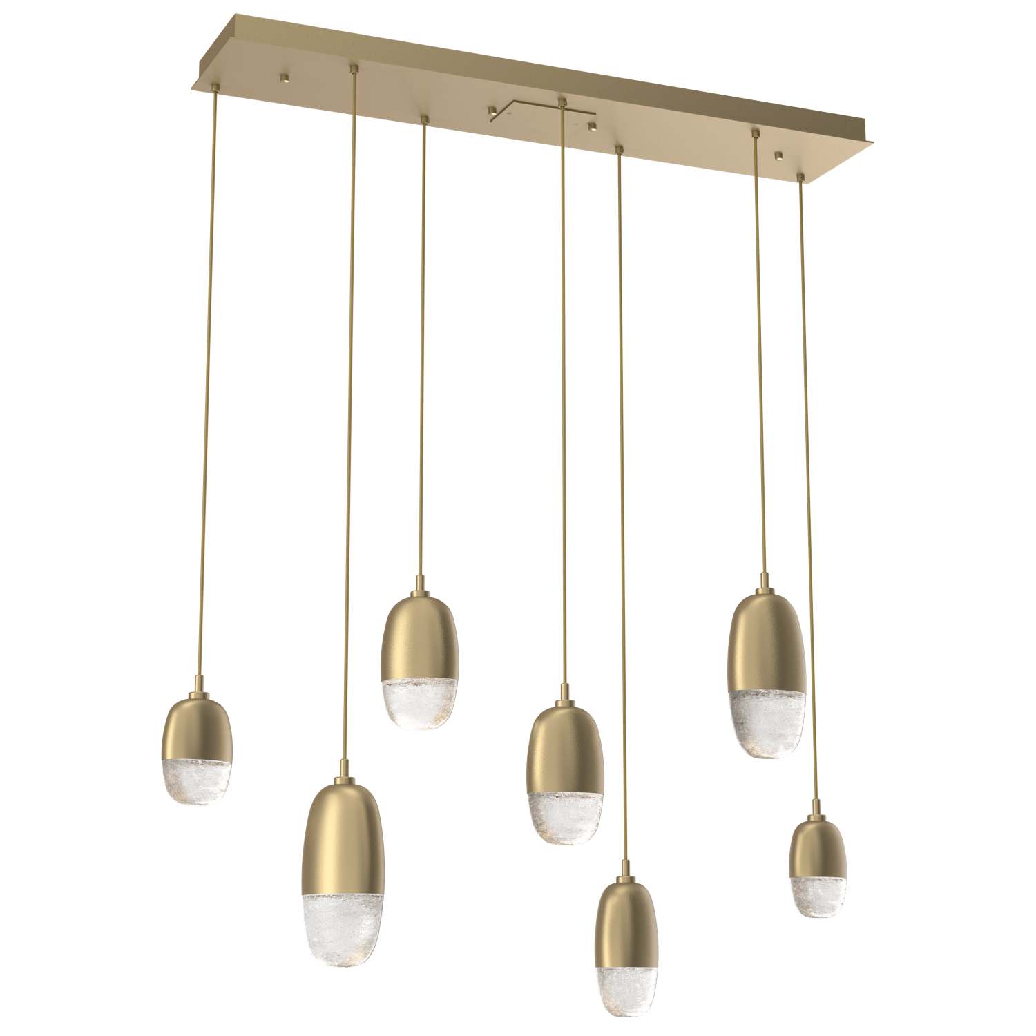 PLB0079-07-GB-Hammerton-Studio-Pebble-7-light-linear-pendant-chandelier-with-gilded-brass-finish-and-clear-cast-glass-shades-and-LED-lamping