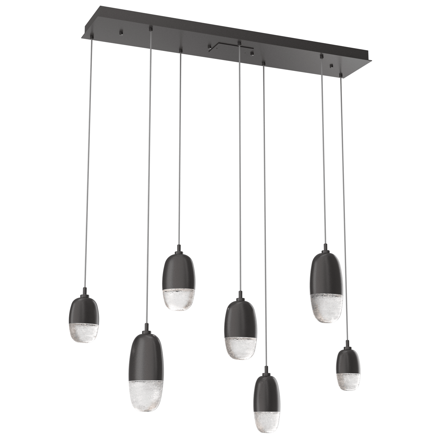 PLB0079-07-GP-Hammerton-Studio-Pebble-7-light-linear-pendant-chandelier-with-graphite-finish-and-clear-cast-glass-shades-and-LED-lamping