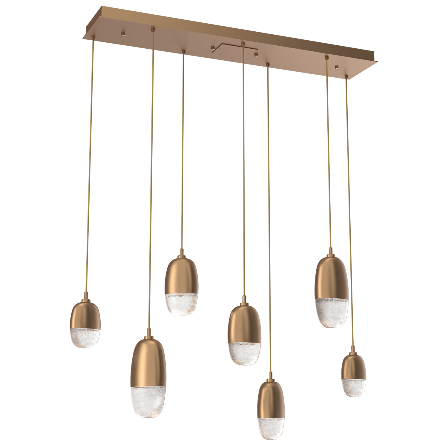 PLB0079-07-NB-Hammerton-Studio-Pebble-7-light-linear-pendant-chandelier-with-novel-brass-finish-and-clear-cast-glass-shades-and-LED-lamping