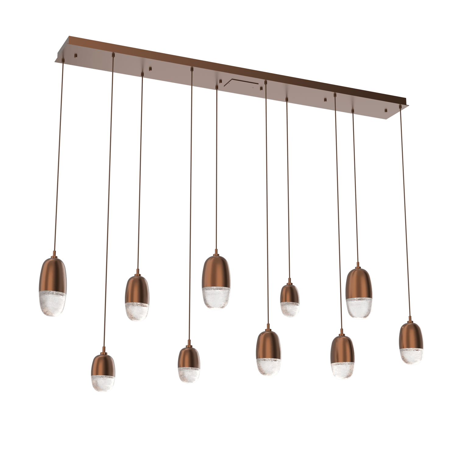PLB0079-09-BB-Hammerton-Studio-Pebble-9-light-linear-pendant-chandelier-with-burnished-bronze-finish-and-clear-cast-glass-shades-and-LED-lamping