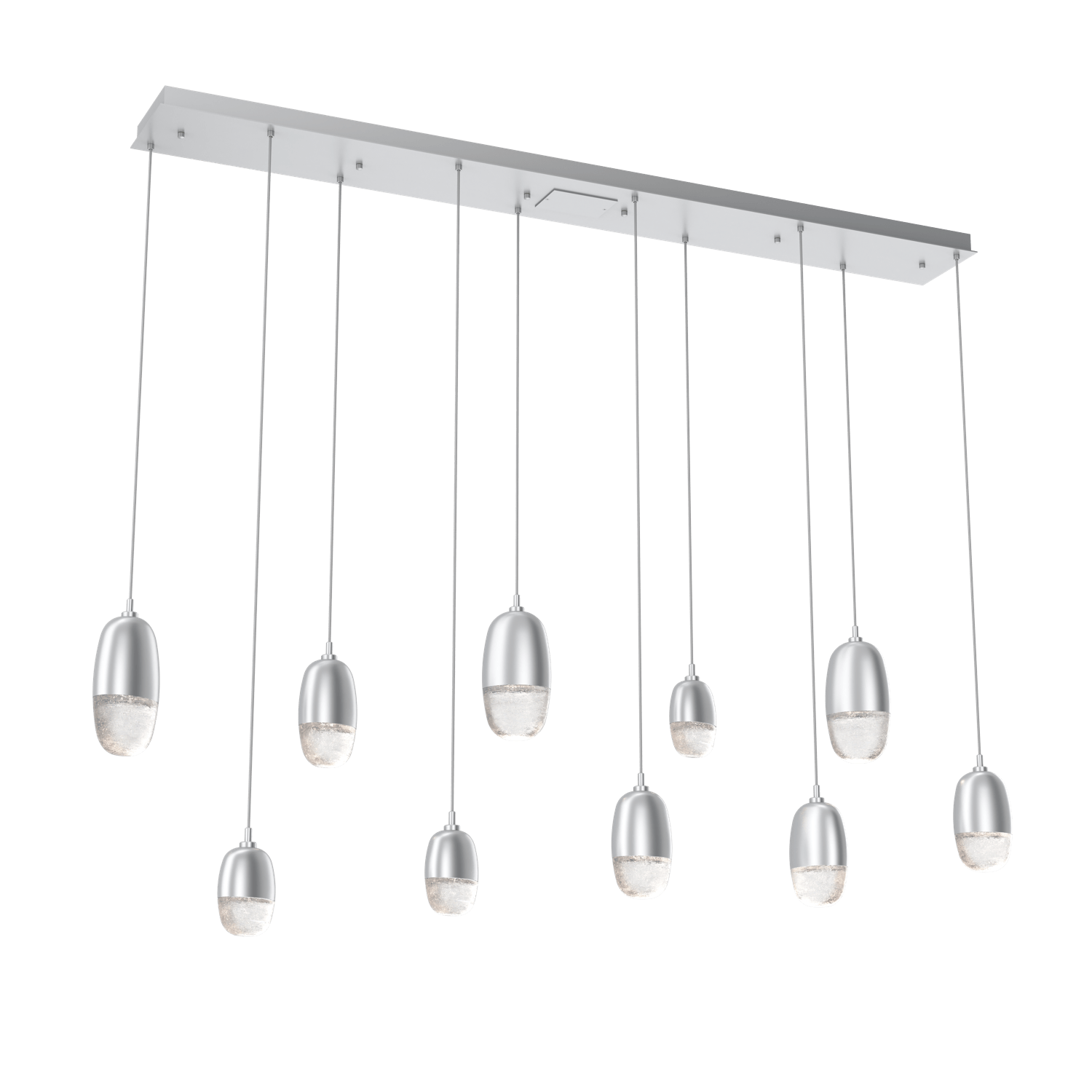 PLB0079-09-CS-Hammerton-Studio-Pebble-9-light-linear-pendant-chandelier-with-classic-silver-finish-and-clear-cast-glass-shades-and-LED-lamping