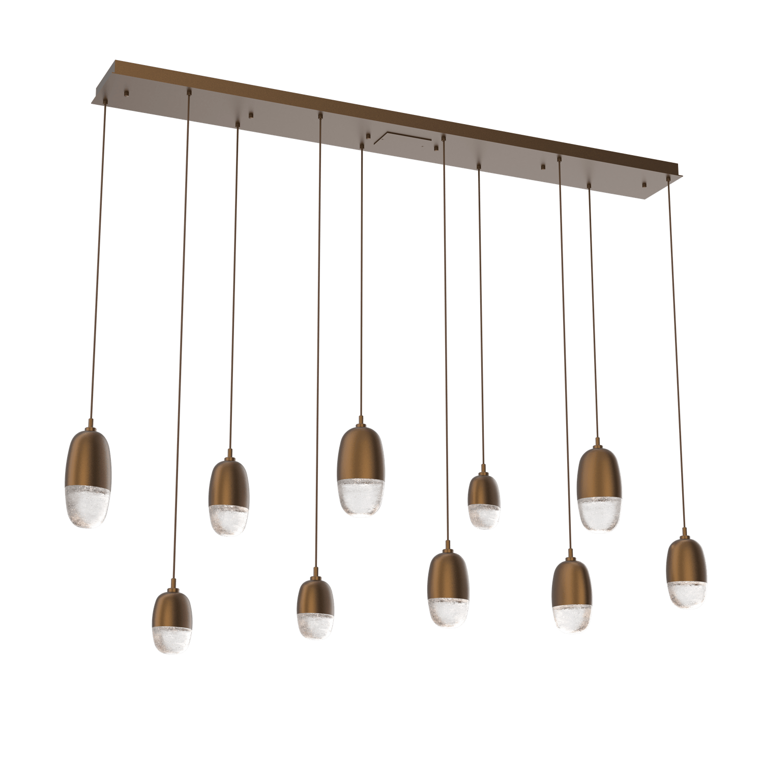 PLB0079-09-FB-Hammerton-Studio-Pebble-9-light-linear-pendant-chandelier-with-flat-bronze-finish-and-clear-cast-glass-shades-and-LED-lamping