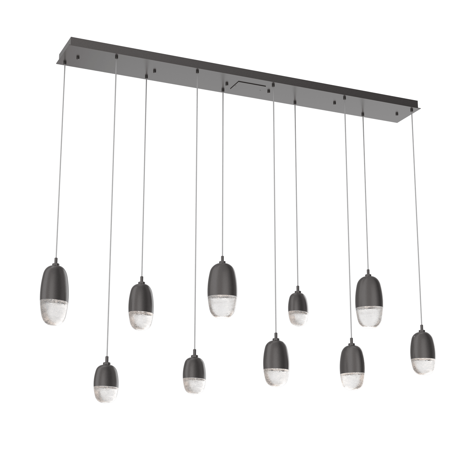 PLB0079-09-GP-Hammerton-Studio-Pebble-9-light-linear-pendant-chandelier-with-graphite-finish-and-clear-cast-glass-shades-and-LED-lamping