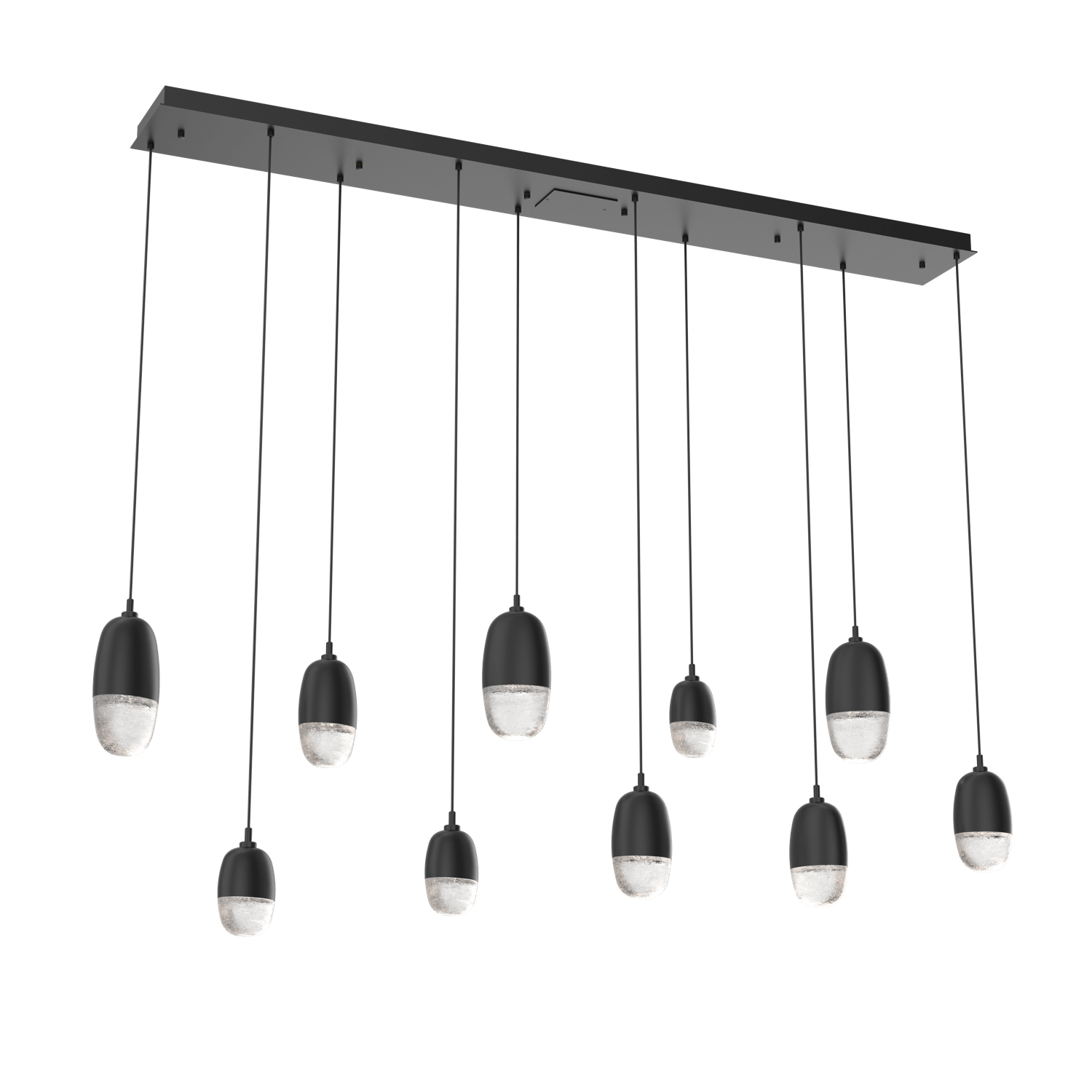 PLB0079-09-MB-Hammerton-Studio-Pebble-9-light-linear-pendant-chandelier-with-matte-black-finish-and-clear-cast-glass-shades-and-LED-lamping