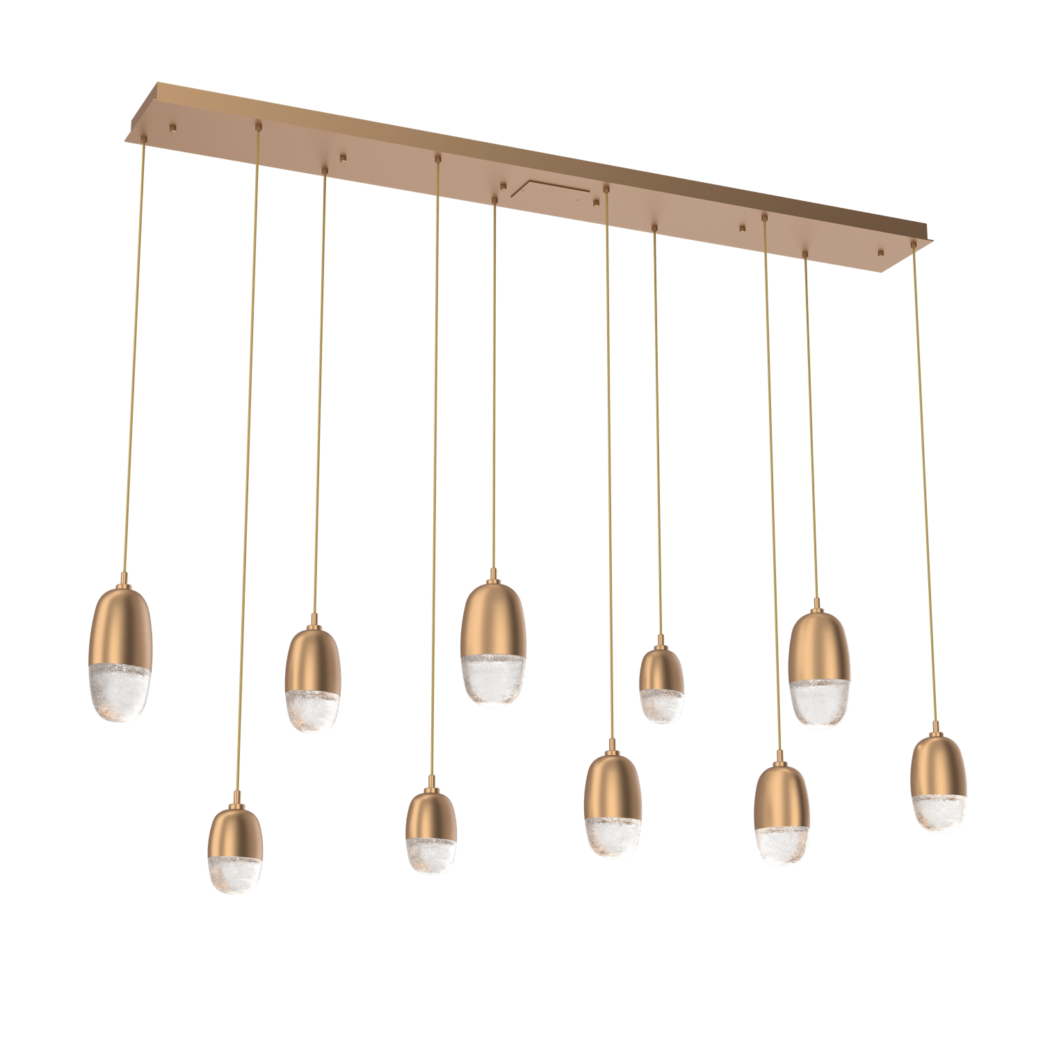 PLB0079-09-NB-Hammerton-Studio-Pebble-9-light-linear-pendant-chandelier-with-novel-brass-finish-and-clear-cast-glass-shades-and-LED-lamping