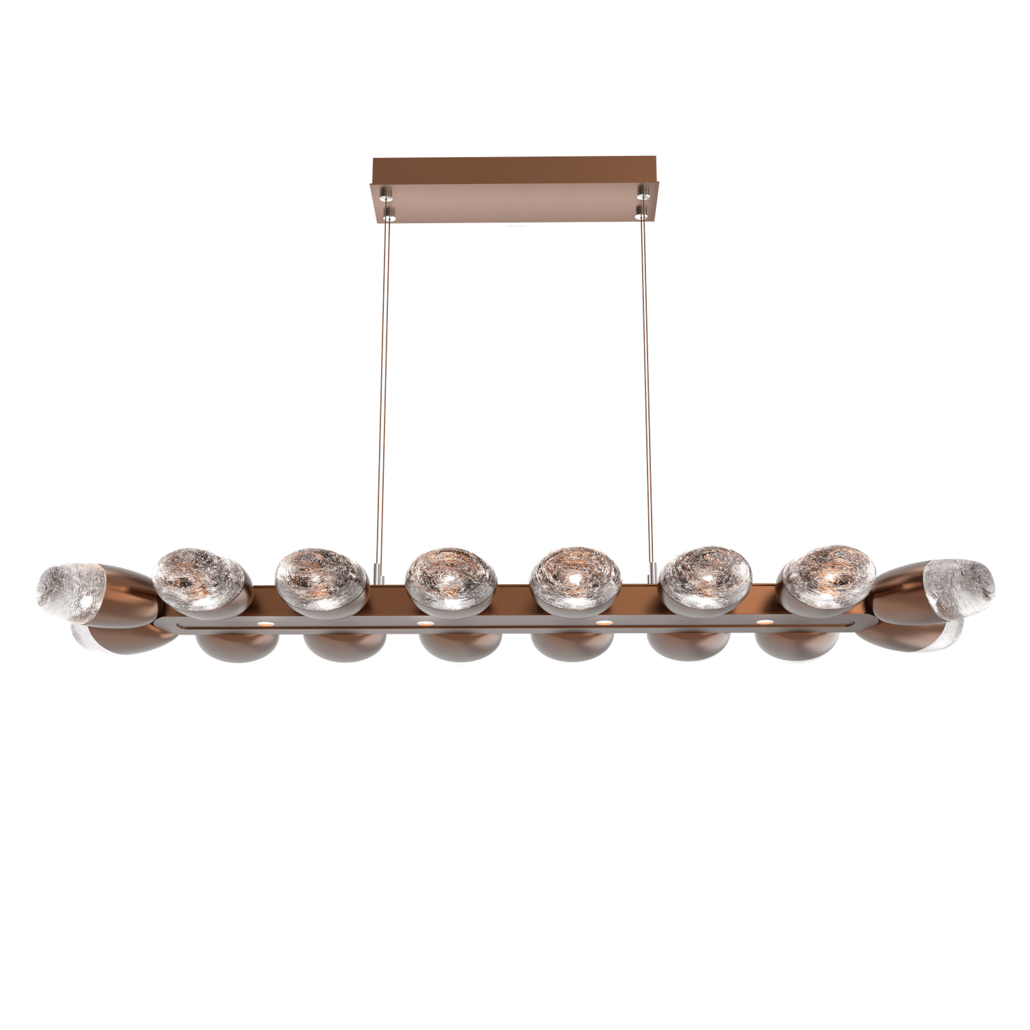 PLB0079-48-BB-Hammerton-Studio-Pebble-48-inch-linear-chandelier-with-burnished-bronze-finish-and-clear-cast-glass-shades-and-LED-lamping