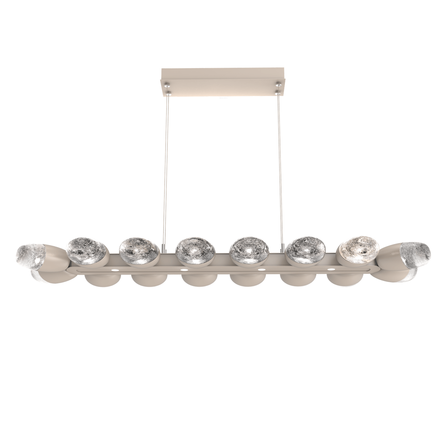 PLB0079-48-BS-Hammerton-Studio-Pebble-48-inch-linear-chandelier-with-metallic-beige-silver-finish-and-clear-cast-glass-shades-and-LED-lamping