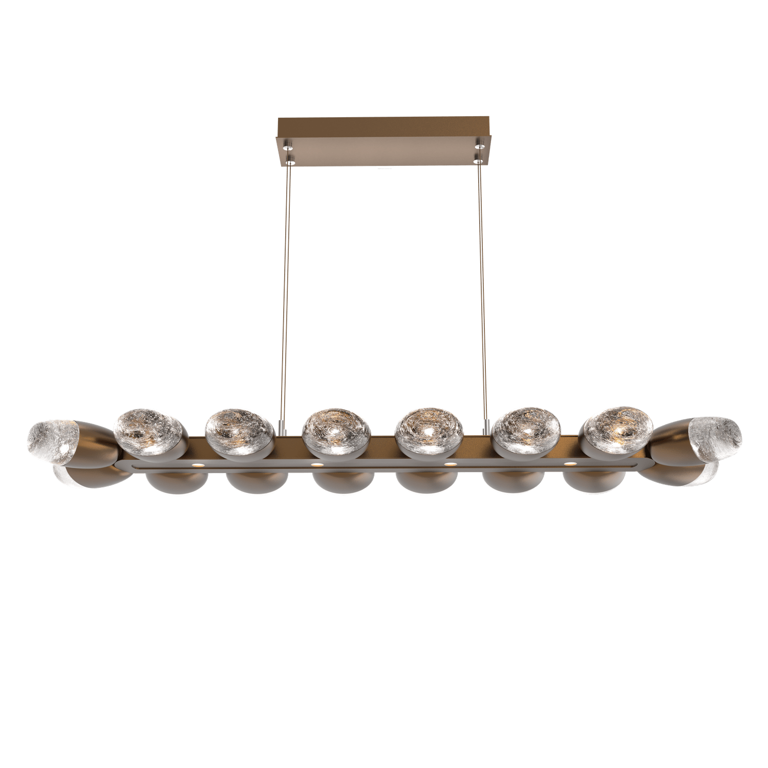 PLB0079-48-FB-Hammerton-Studio-Pebble-48-inch-linear-chandelier-with-flat-bronze-finish-and-clear-cast-glass-shades-and-LED-lamping