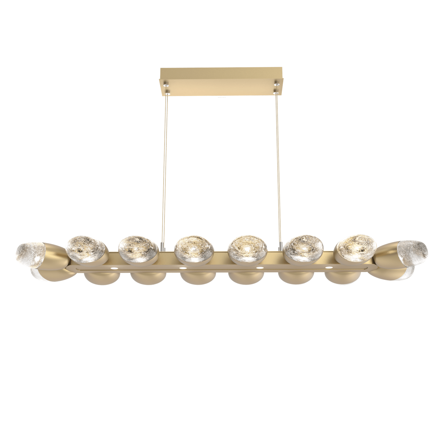 PLB0079-48-GB-Hammerton-Studio-Pebble-48-inch-linear-chandelier-with-gilded-brass-finish-and-clear-cast-glass-shades-and-LED-lamping