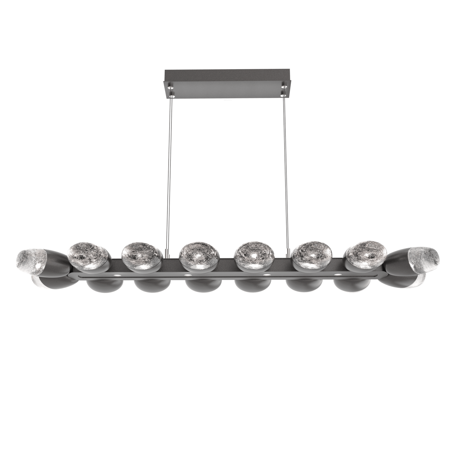 PLB0079-48-GP-Hammerton-Studio-Pebble-48-inch-linear-chandelier-with-graphite-finish-and-clear-cast-glass-shades-and-LED-lamping