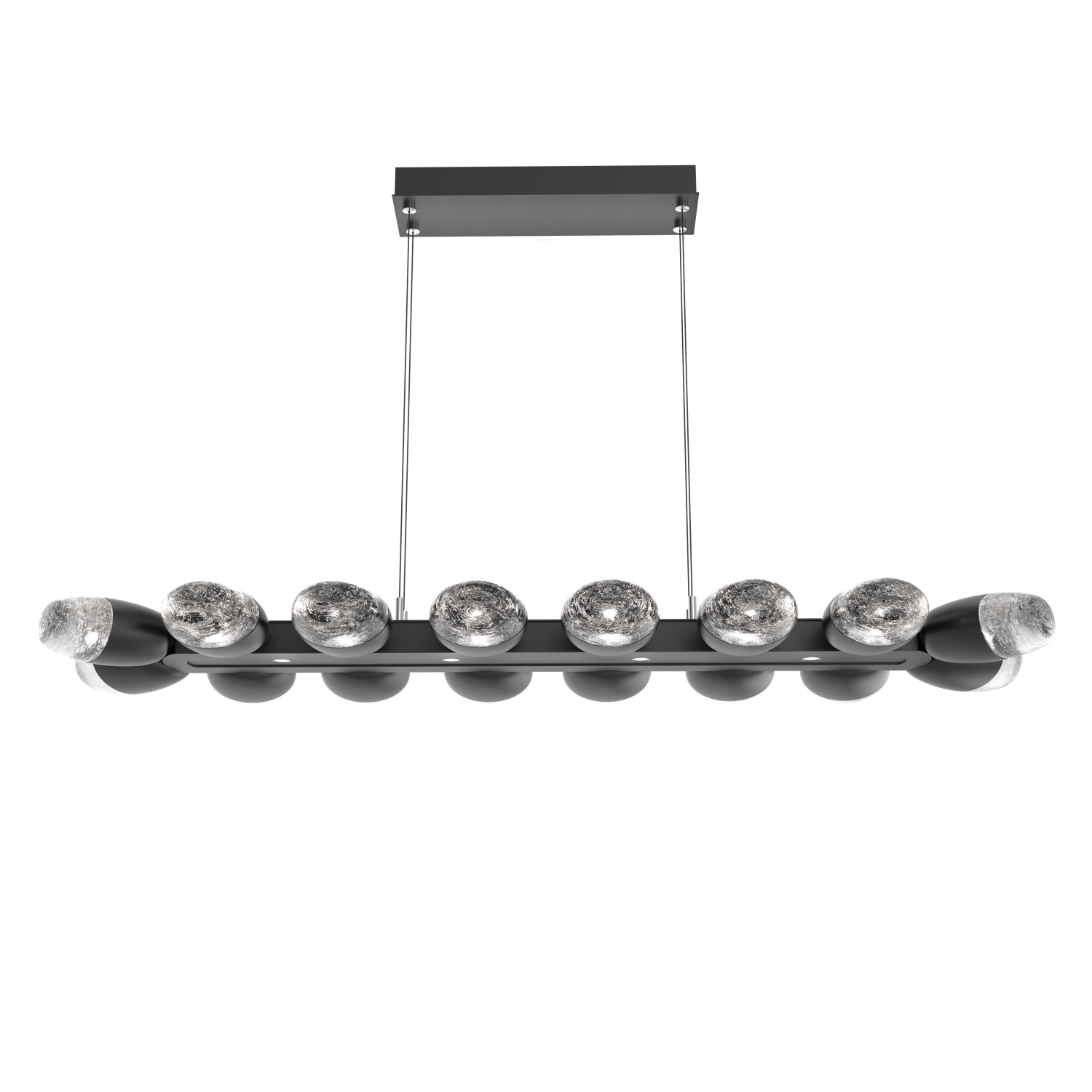 PLB0079-48-MB-Hammerton-Studio-Pebble-48-inch-linear-chandelier-with-matte-black-finish-and-clear-cast-glass-shades-and-LED-lamping