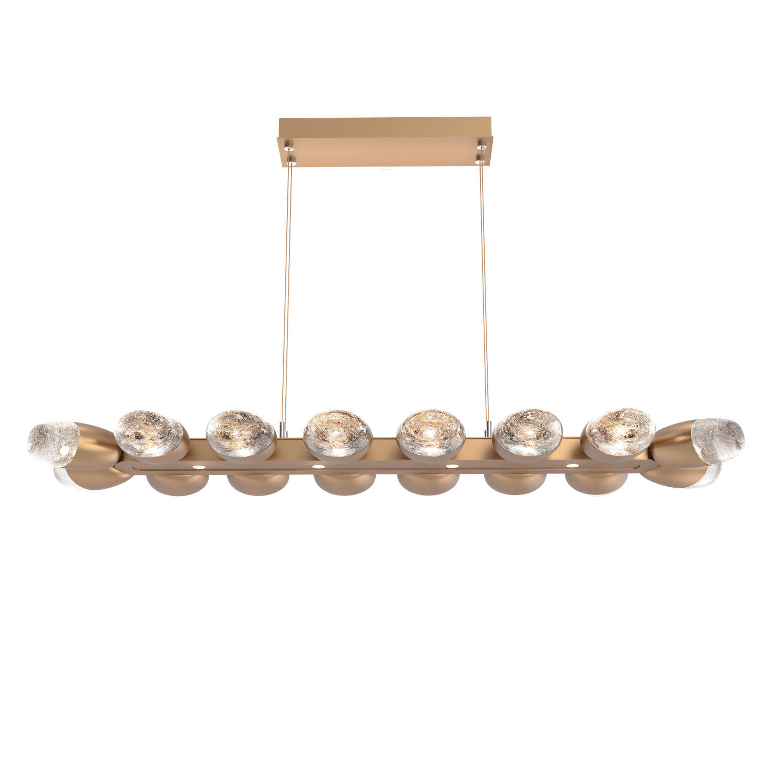 PLB0079-48-NB-Hammerton-Studio-Pebble-48-inch-linear-chandelier-with-novel-brass-finish-and-clear-cast-glass-shades-and-LED-lamping