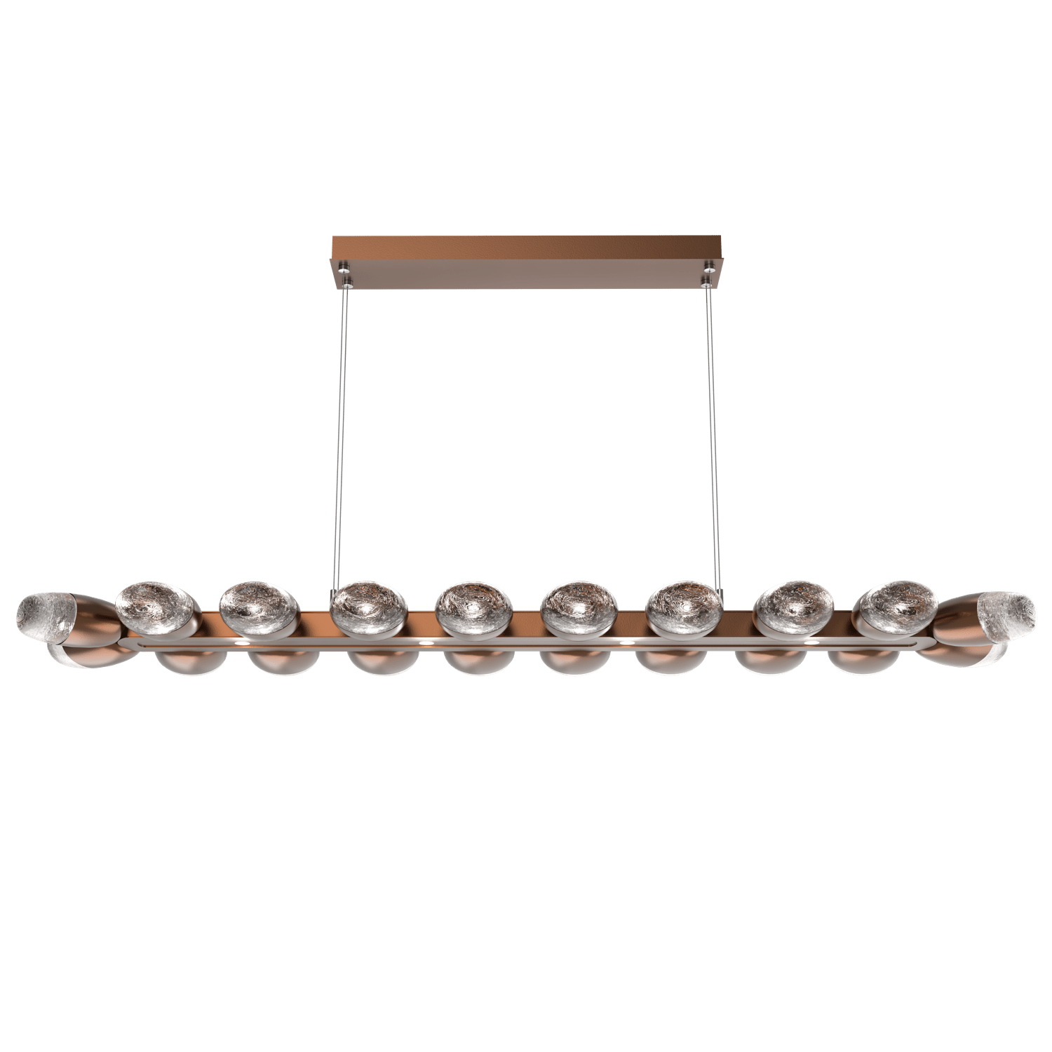 PLB0079-60-BB-Hammerton-Studio-Pebble-60-inch-linear-chandelier-with-burnished-bronze-finish-and-clear-cast-glass-shades-and-LED-lamping