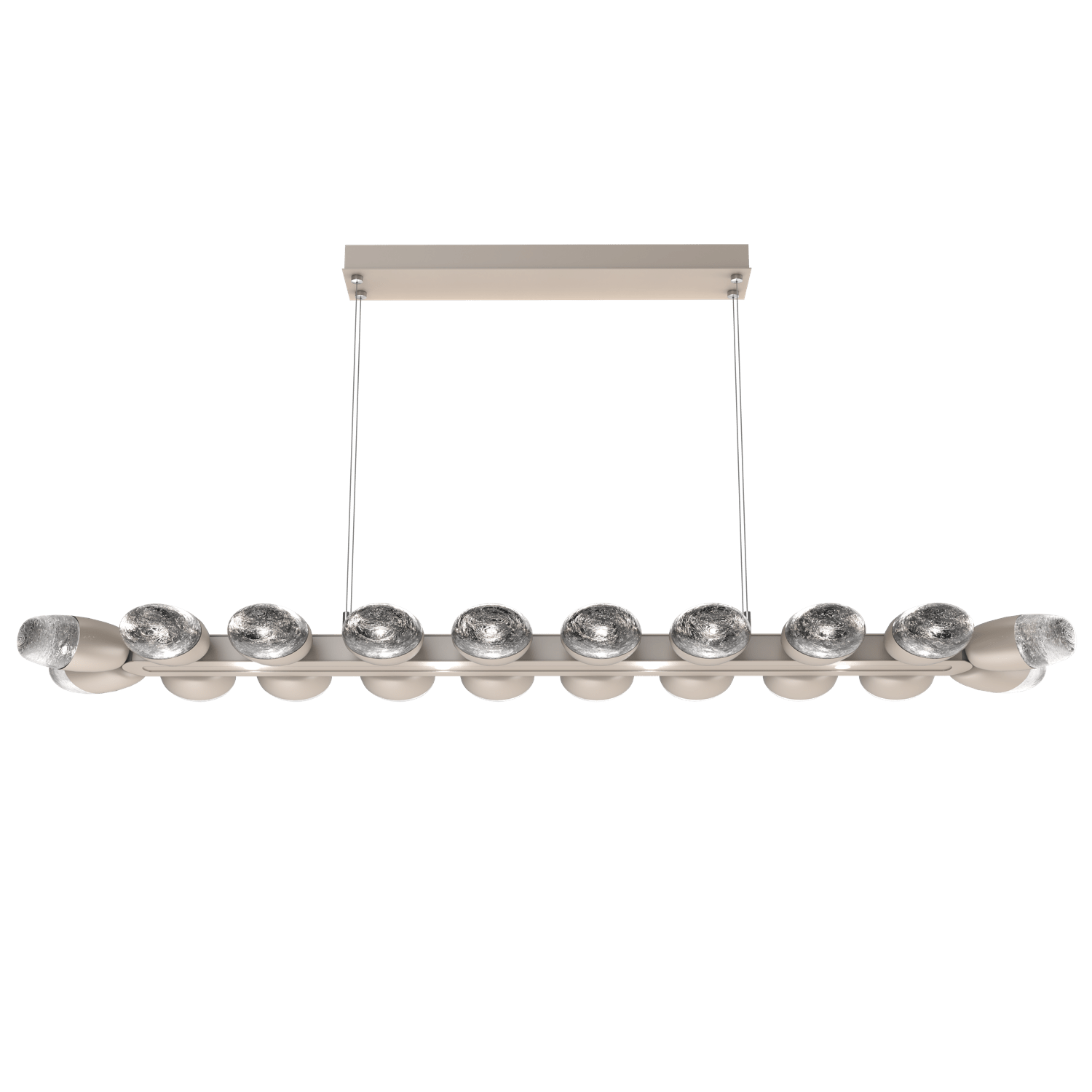 PLB0079-60-BS-Hammerton-Studio-Pebble-60-inch-linear-chandelier-with-metallic-beige-silver-finish-and-clear-cast-glass-shades-and-LED-lamping