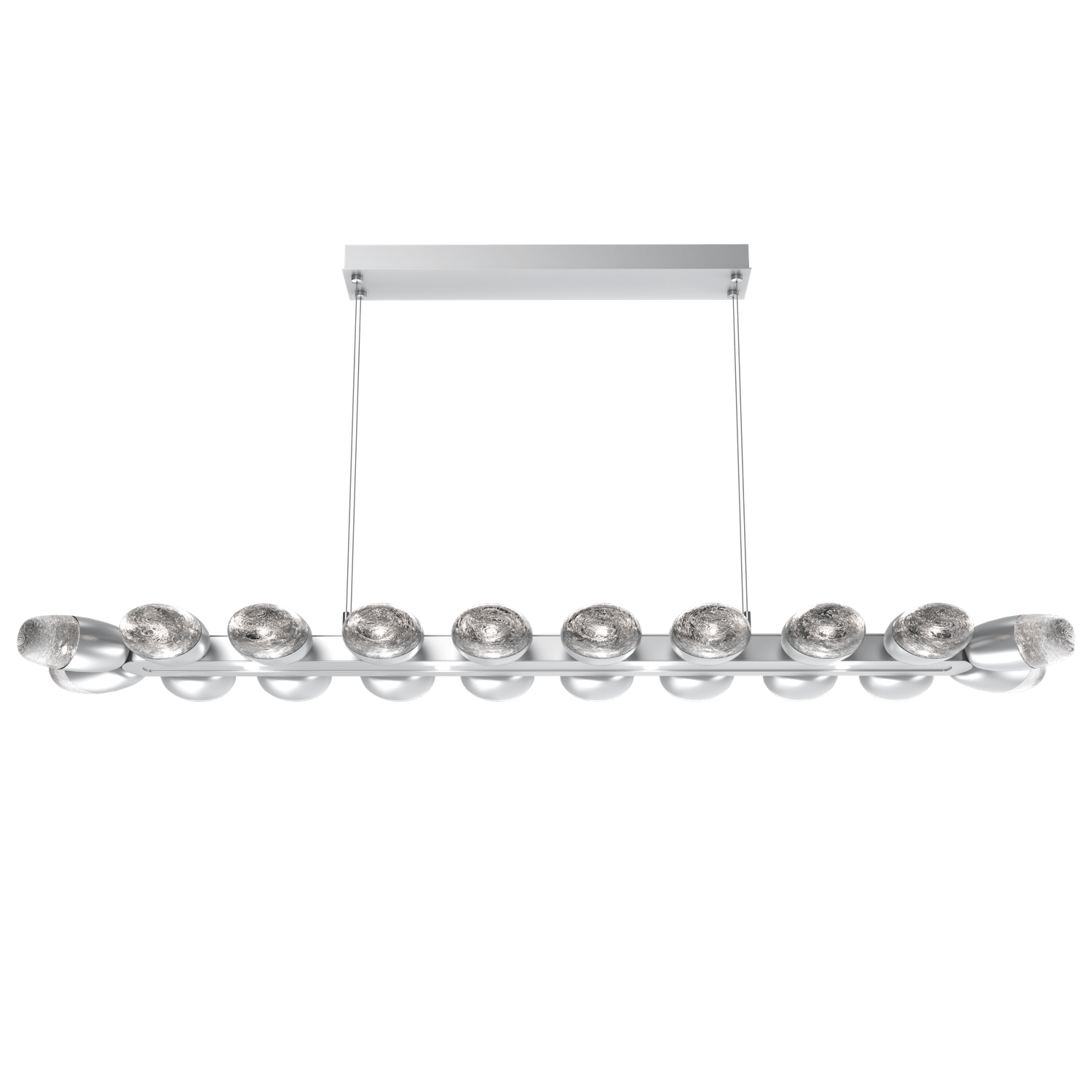 PLB0079-60-CS-Hammerton-Studio-Pebble-60-inch-linear-chandelier-with-classic-silver-finish-and-clear-cast-glass-shades-and-LED-lamping