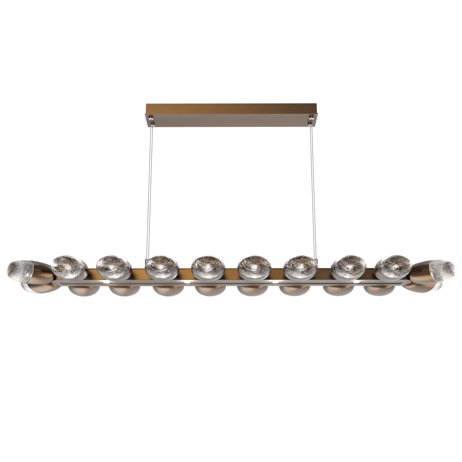 PLB0079-60-FB-Hammerton-Studio-Pebble-60-inch-linear-chandelier-with-flat-bronze-finish-and-clear-cast-glass-shades-and-LED-lamping