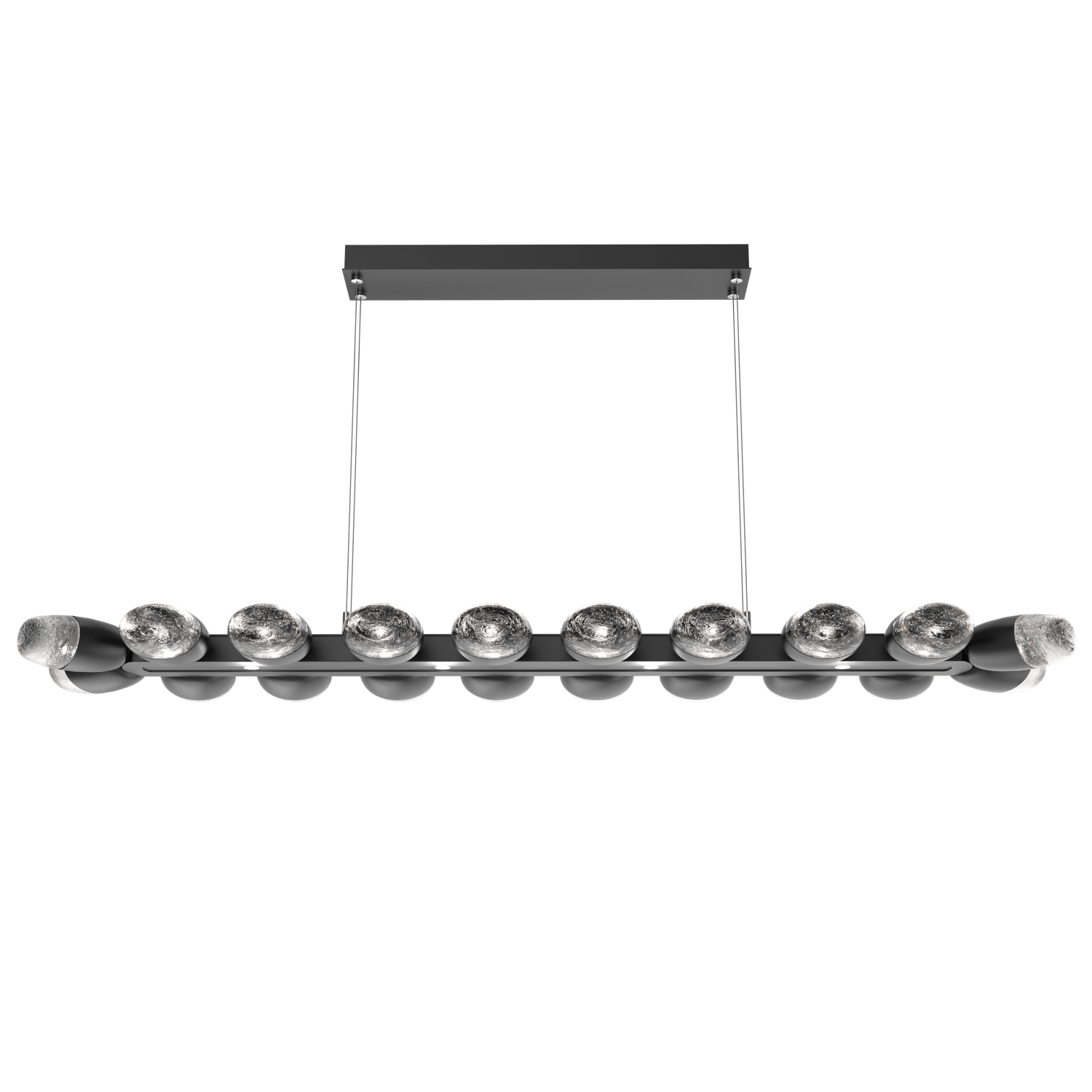 PLB0079-60-MB-Hammerton-Studio-Pebble-60-inch-linear-chandelier-with-matte-black-finish-and-clear-cast-glass-shades-and-LED-lamping