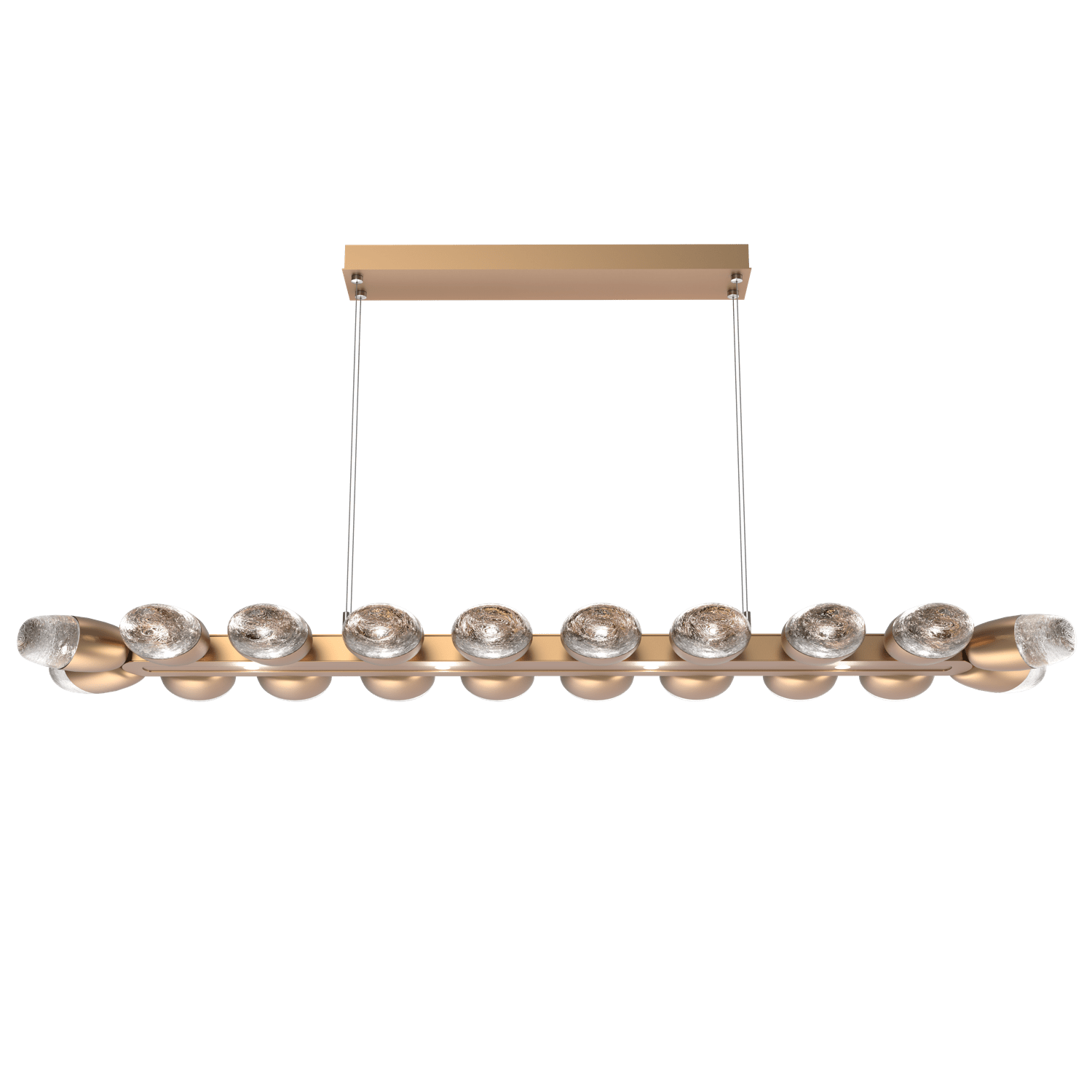 PLB0079-60-NB-Hammerton-Studio-Pebble-60-inch-linear-chandelier-with-novel-brass-finish-and-clear-cast-glass-shades-and-LED-lamping