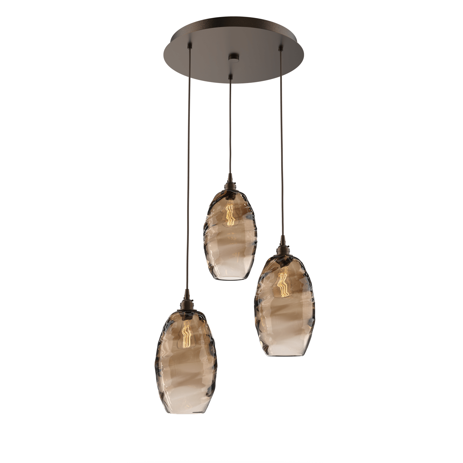 CHB0035-03-FB-OB-Hammerton-Studio-Optic-Blown-Glass-Elisse-3-light-round-pendant-chandelier-with-flat-bronze-finish-and-optic-bronze-blown-glass-shades-and-incandescent-lamping