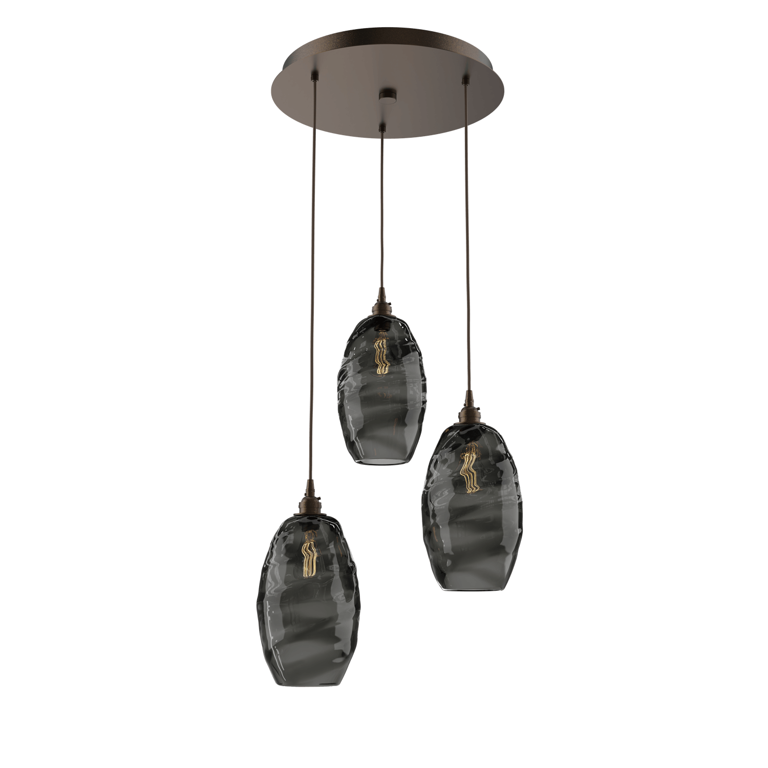 CHB0035-03-FB-OS-Hammerton-Studio-Optic-Blown-Glass-Elisse-3-light-round-pendant-chandelier-with-flat-bronze-finish-and-optic-smoke-blown-glass-shades-and-incandescent-lamping