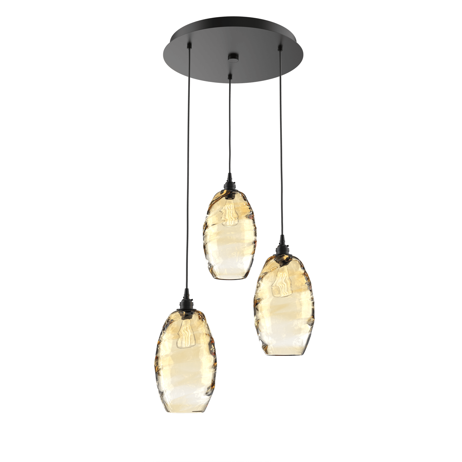 CHB0035-03-MB-OA-Hammerton-Studio-Optic-Blown-Glass-Elisse-3-light-round-pendant-chandelier-with-matte-black-finish-and-optic-amber-blown-glass-shades-and-incandescent-lamping
