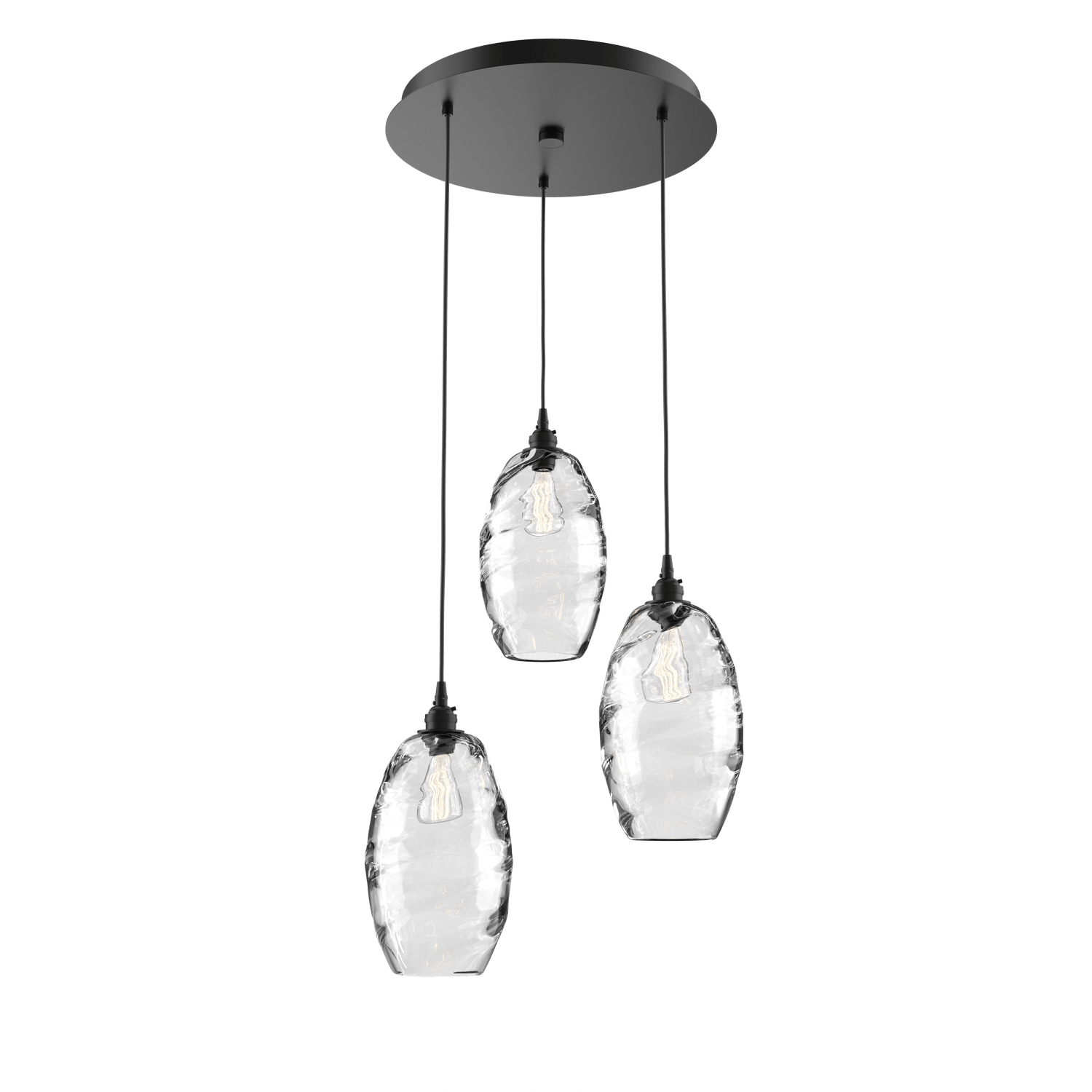 CHB0035-03-MB-OC-Hammerton-Studio-Optic-Blown-Glass-Elisse-3-light-round-pendant-chandelier-with-matte-black-finish-and-optic-clear-blown-glass-shades-and-incandescent-lamping