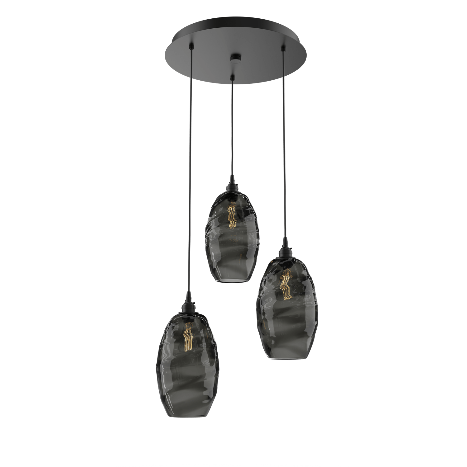 CHB0035-03-MB-OS-Hammerton-Studio-Optic-Blown-Glass-Elisse-3-light-round-pendant-chandelier-with-matte-black-finish-and-optic-smoke-blown-glass-shades-and-incandescent-lamping