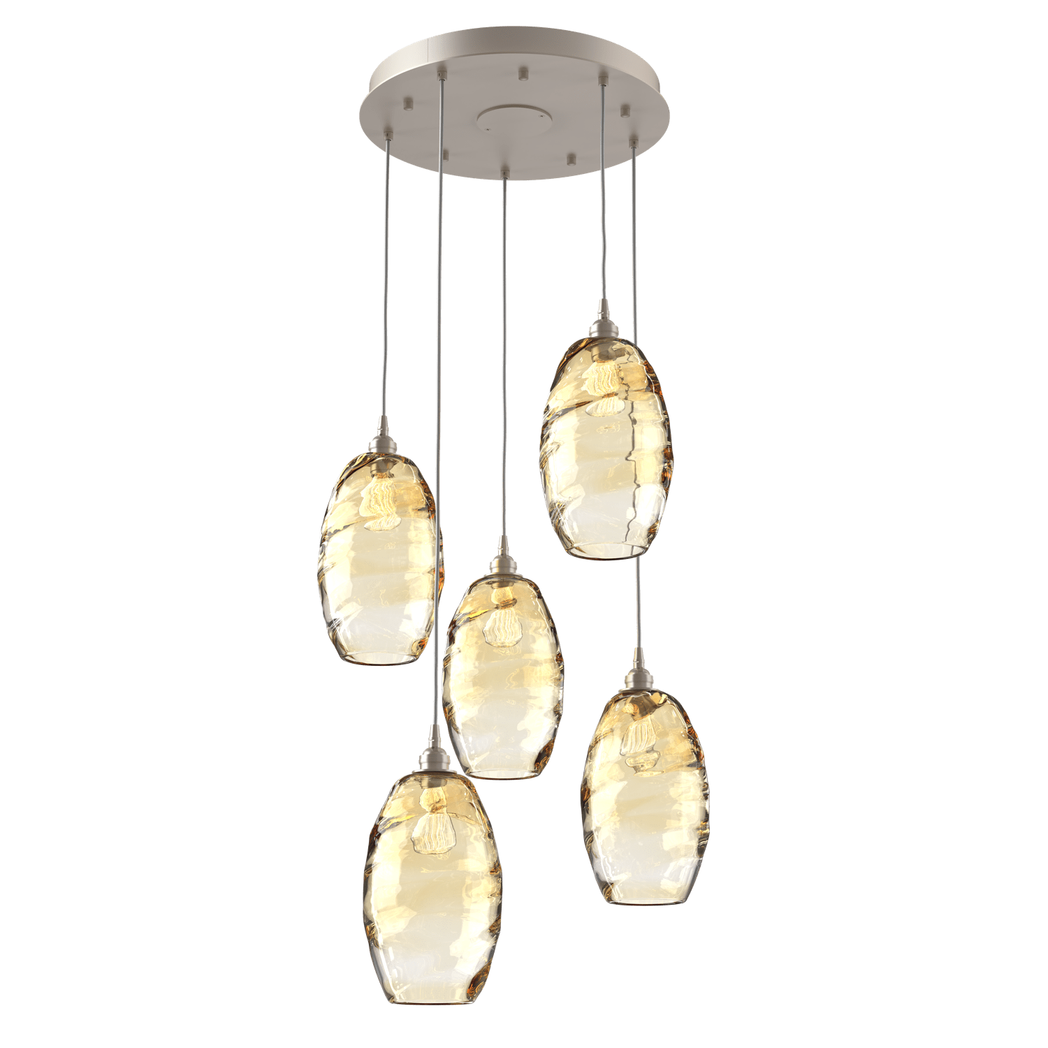 CHB0035-05-BS-OA-Hammerton-Studio-Optic-Blown-Glass-Elisse-5-light-round-pendant-chandelier-with-metallic-beige-silver-finish-and-optic-amber-blown-glass-shades-and-incandescent-lamping