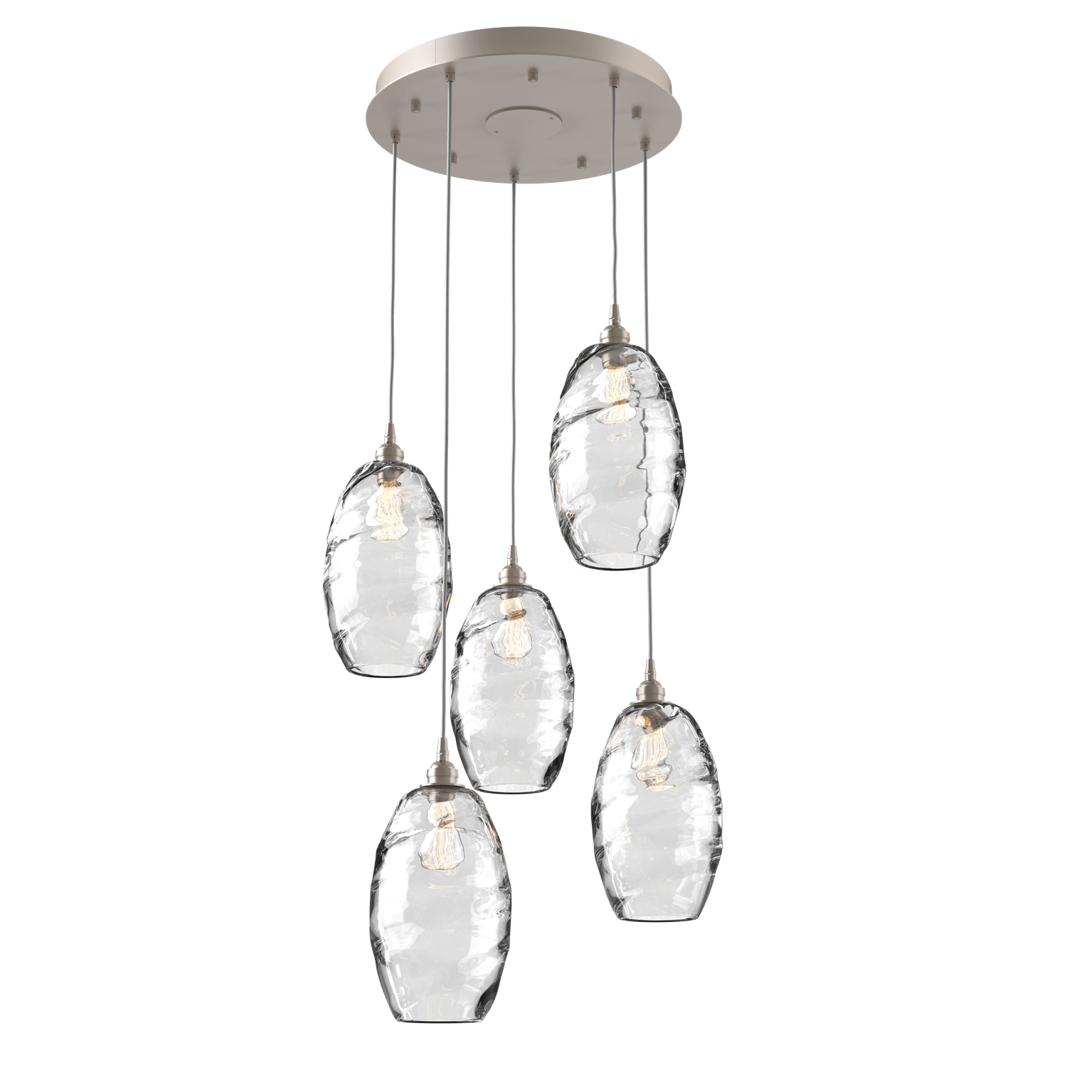 CHB0035-05-BS-OC-Hammerton-Studio-Optic-Blown-Glass-Elisse-5-light-round-pendant-chandelier-with-metallic-beige-silver-finish-and-optic-clear-blown-glass-shades-and-incandescent-lamping