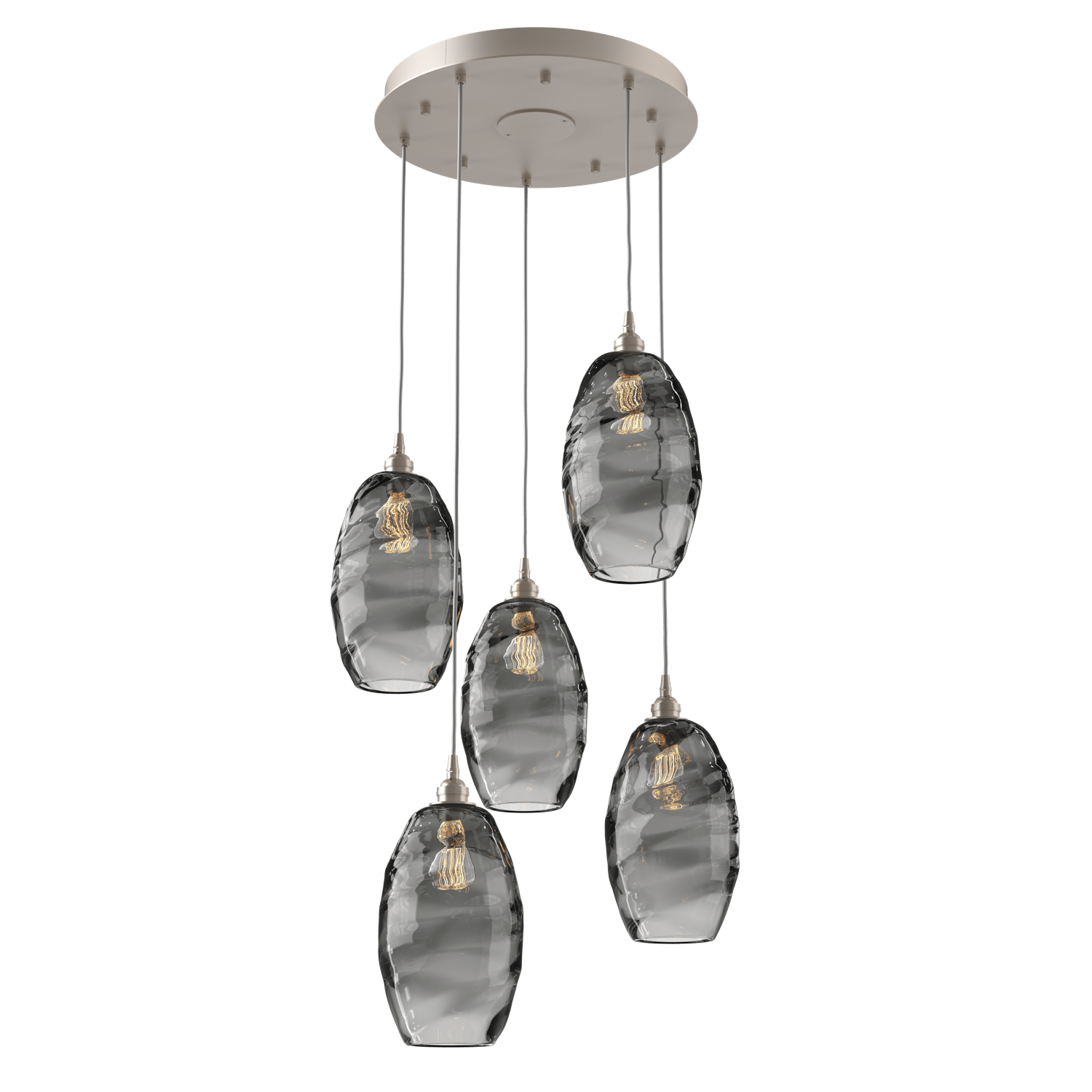 CHB0035-05-BS-OS-Hammerton-Studio-Optic-Blown-Glass-Elisse-5-light-round-pendant-chandelier-with-metallic-beige-silver-finish-and-optic-smoke-blown-glass-shades-and-incandescent-lamping
