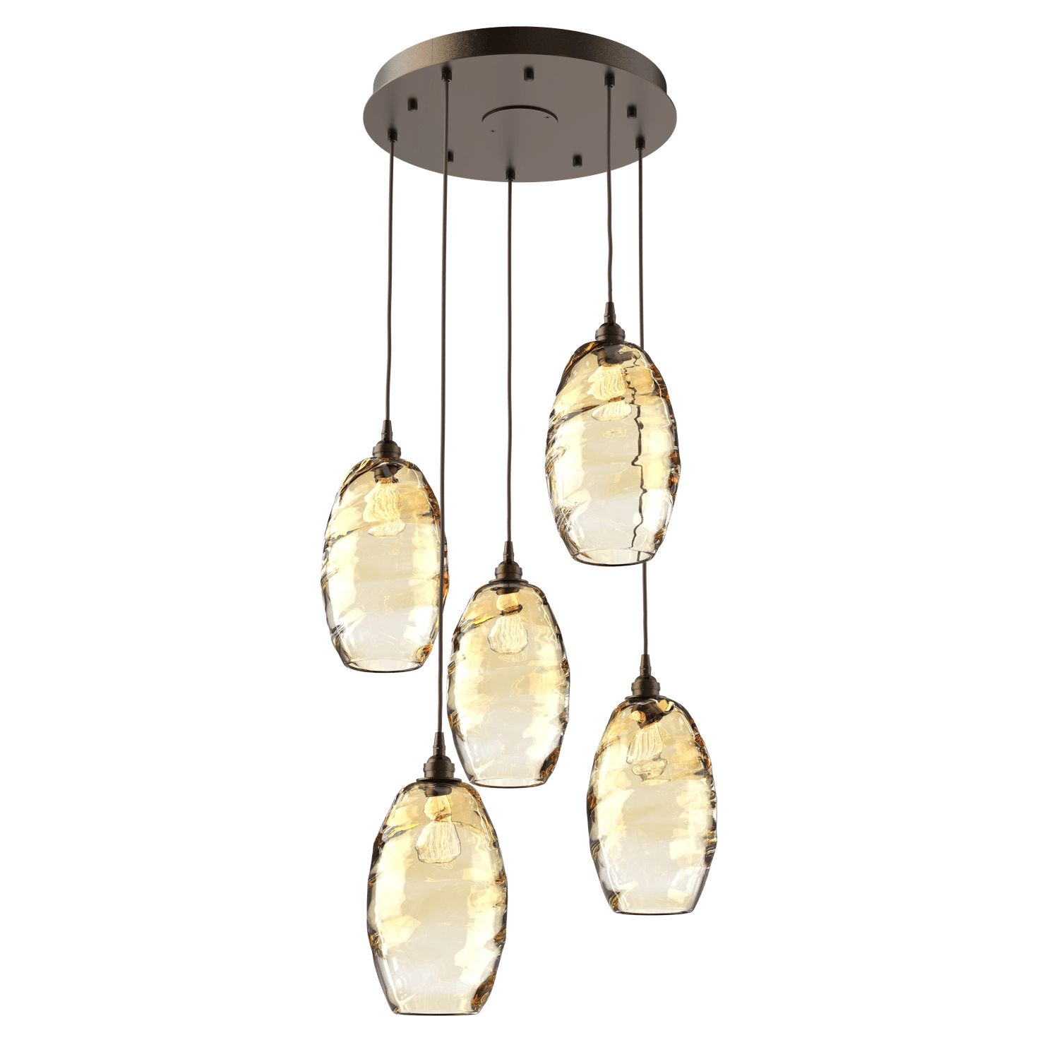 CHB0035-05-FB-OA-Hammerton-Studio-Optic-Blown-Glass-Elisse-5-light-round-pendant-chandelier-with-flat-bronze-finish-and-optic-amber-blown-glass-shades-and-incandescent-lamping