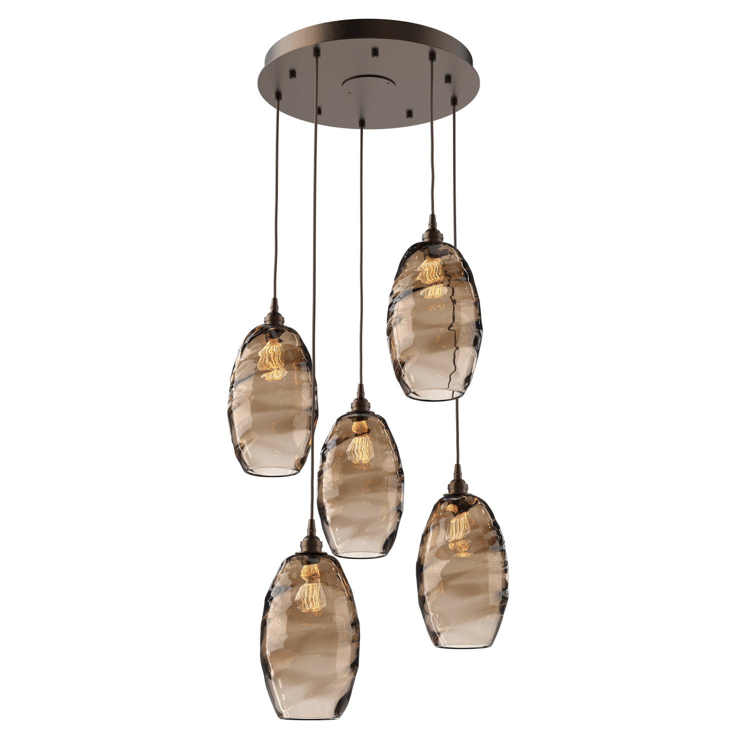 CHB0035-05-FB-OB-Hammerton-Studio-Optic-Blown-Glass-Elisse-5-light-round-pendant-chandelier-with-flat-bronze-finish-and-optic-bronze-blown-glass-shades-and-incandescent-lamping