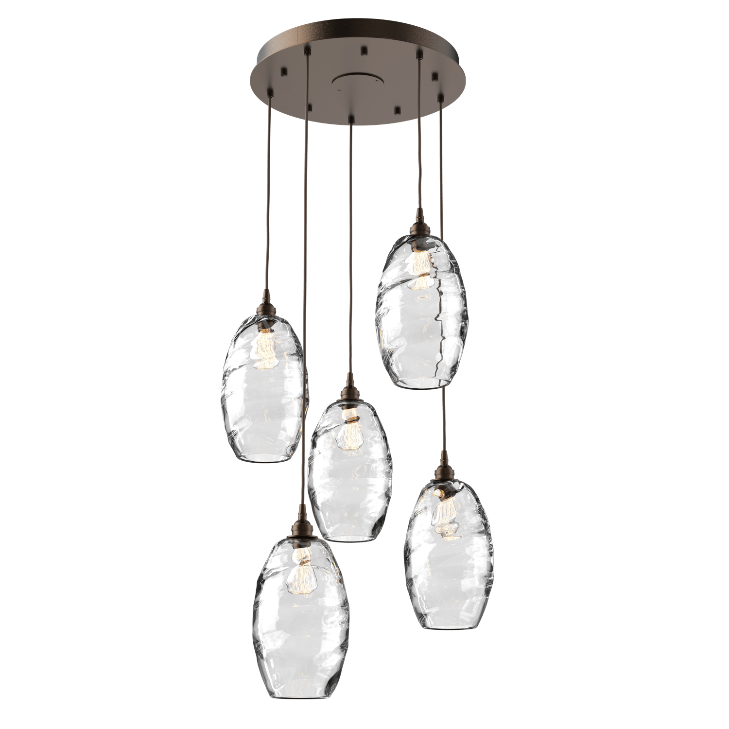 CHB0035-05-FB-OC-Hammerton-Studio-Optic-Blown-Glass-Elisse-5-light-round-pendant-chandelier-with-flat-bronze-finish-and-optic-clear-blown-glass-shades-and-incandescent-lamping
