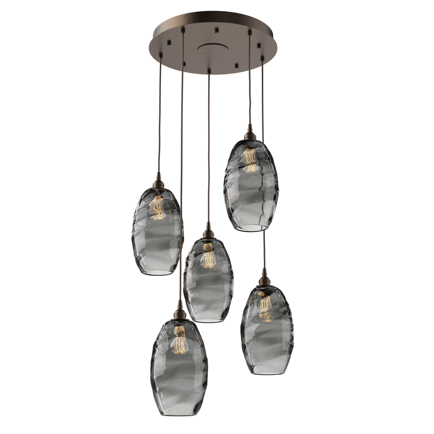 CHB0035-05-FB-OS-Hammerton-Studio-Optic-Blown-Glass-Elisse-5-light-round-pendant-chandelier-with-flat-bronze-finish-and-optic-smoke-blown-glass-shades-and-incandescent-lamping
