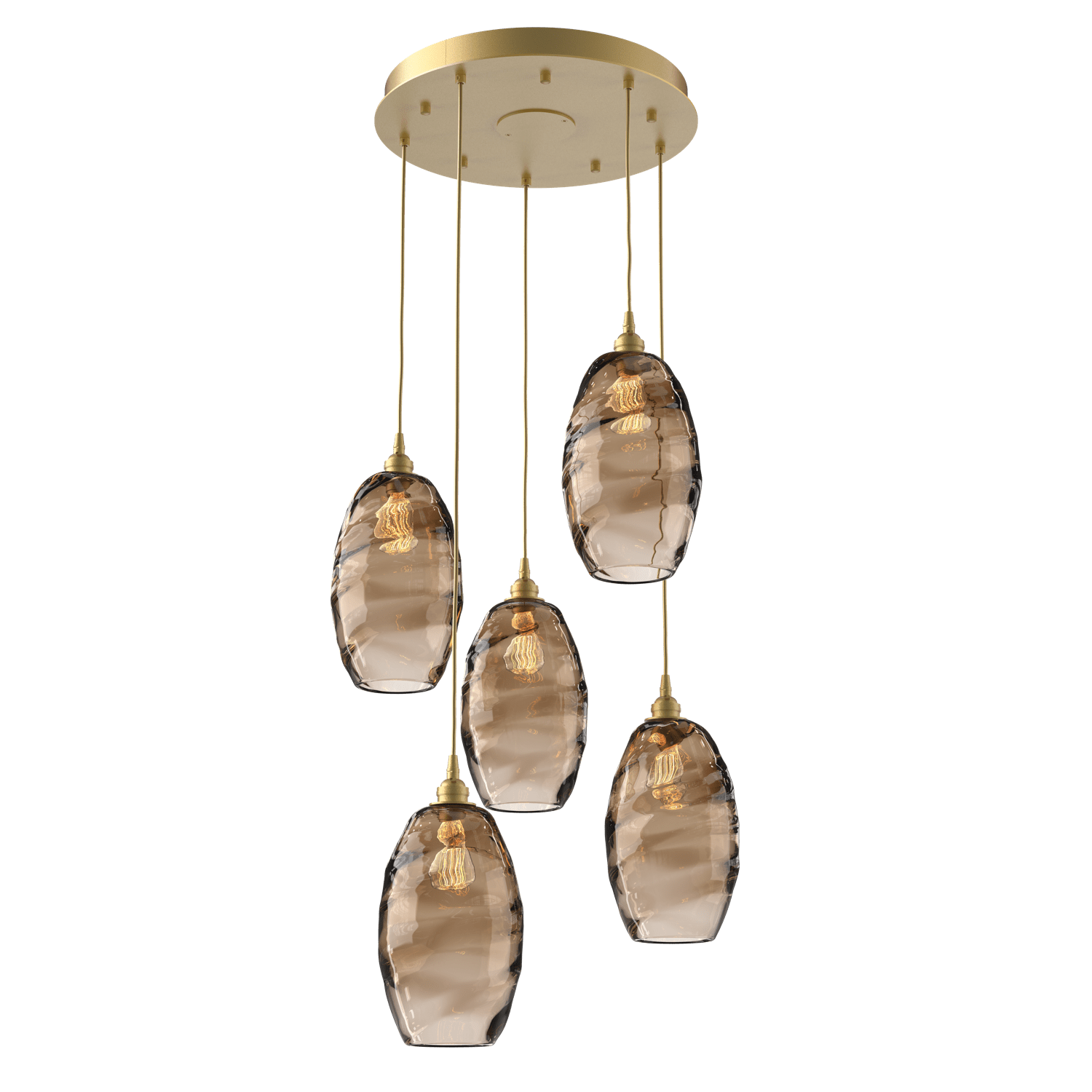 CHB0035-05-GB-OB-Hammerton-Studio-Optic-Blown-Glass-Elisse-5-light-round-pendant-chandelier-with-gilded-brass-finish-and-optic-bronze-blown-glass-shades-and-incandescent-lamping