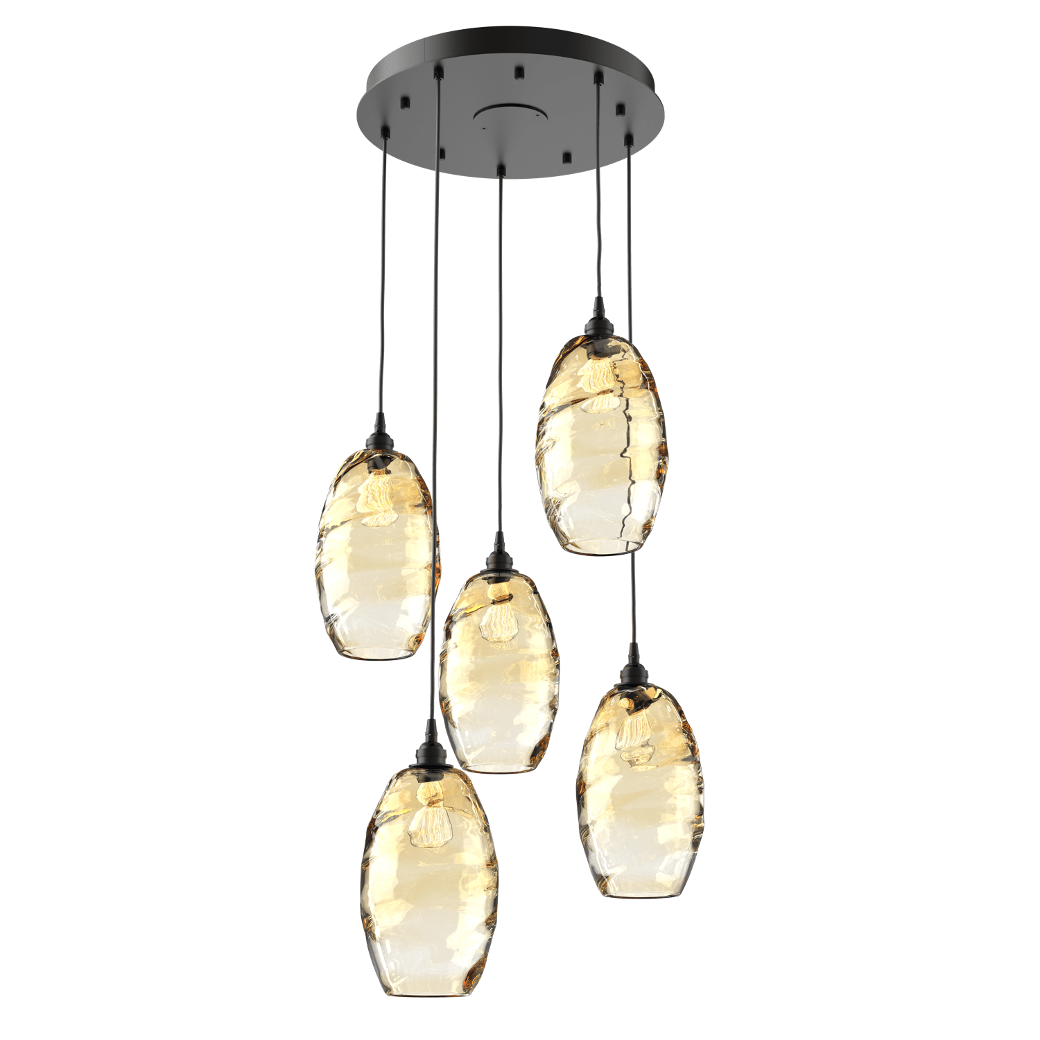 CHB0035-05-MB-OA-Hammerton-Studio-Optic-Blown-Glass-Elisse-5-light-round-pendant-chandelier-with-matte-black-finish-and-optic-amber-blown-glass-shades-and-incandescent-lamping