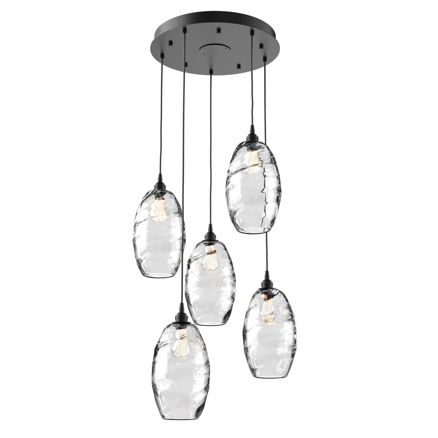 CHB0035-05-MB-OC-Hammerton-Studio-Optic-Blown-Glass-Elisse-5-light-round-pendant-chandelier-with-matte-black-finish-and-optic-clear-blown-glass-shades-and-incandescent-lamping