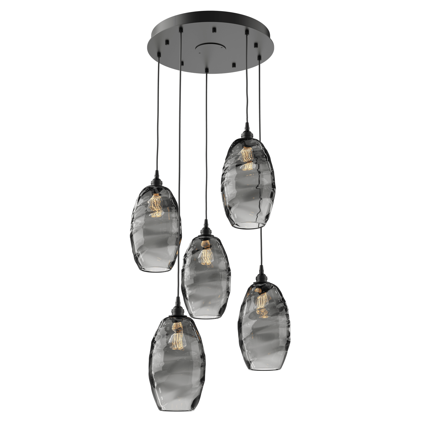CHB0035-05-MB-OS-Hammerton-Studio-Optic-Blown-Glass-Elisse-5-light-round-pendant-chandelier-with-matte-black-finish-and-optic-smoke-blown-glass-shades-and-incandescent-lamping