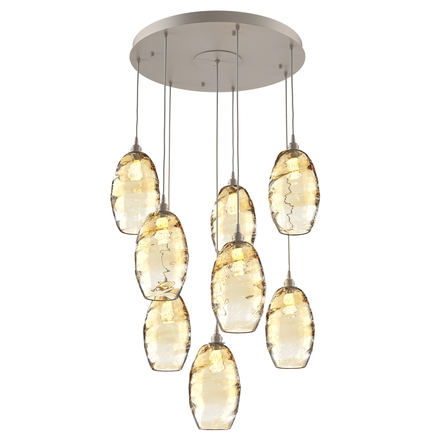 CHB0035-08-BS-OA-Hammerton-Studio-Optic-Blown-Glass-Elisse-8-light-round-pendant-chandelier-with-metallic-beige-silver-finish-and-optic-amber-blown-glass-shades-and-incandescent-lamping