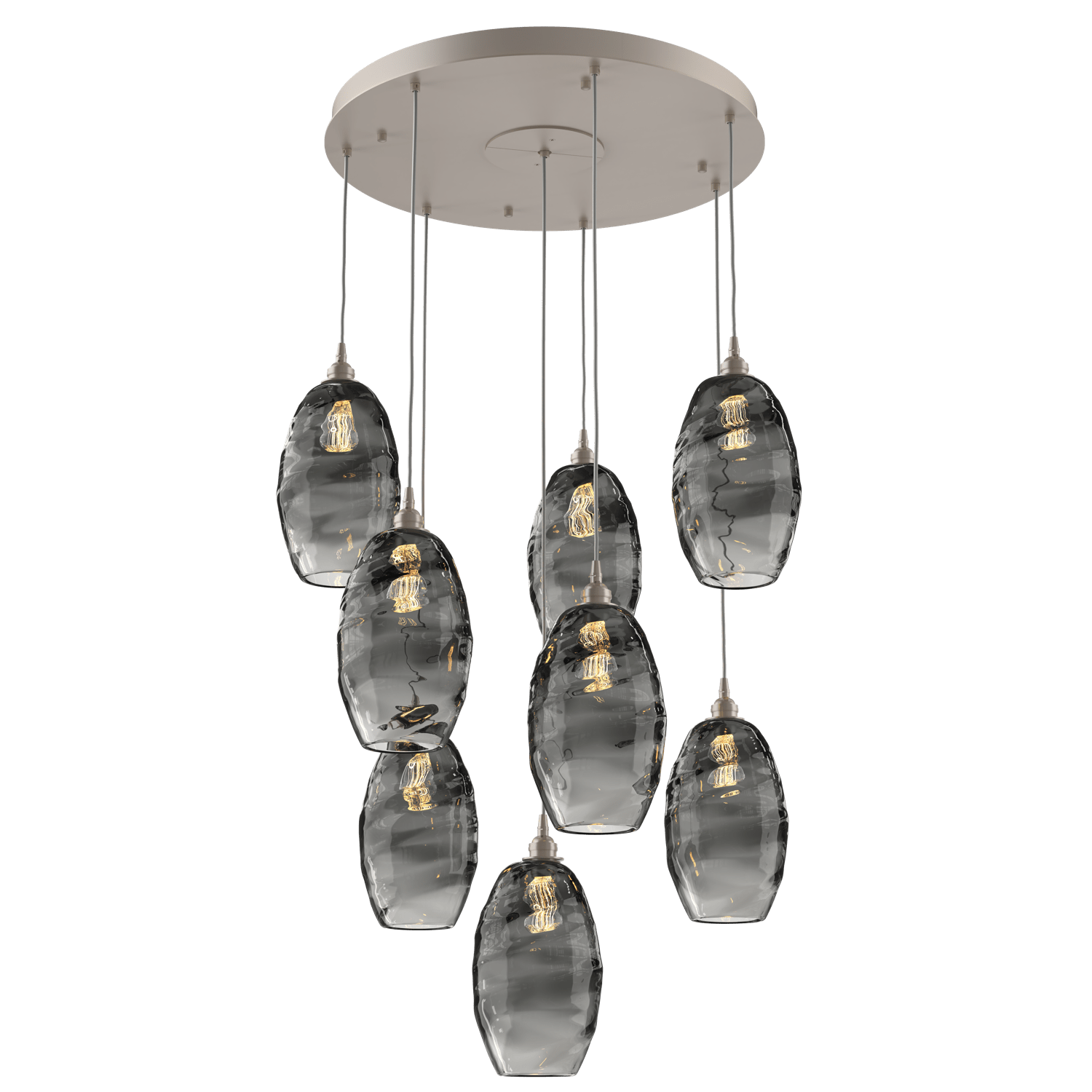 CHB0035-08-BS-OS-Hammerton-Studio-Optic-Blown-Glass-Elisse-8-light-round-pendant-chandelier-with-metallic-beige-silver-finish-and-optic-smoke-blown-glass-shades-and-incandescent-lamping