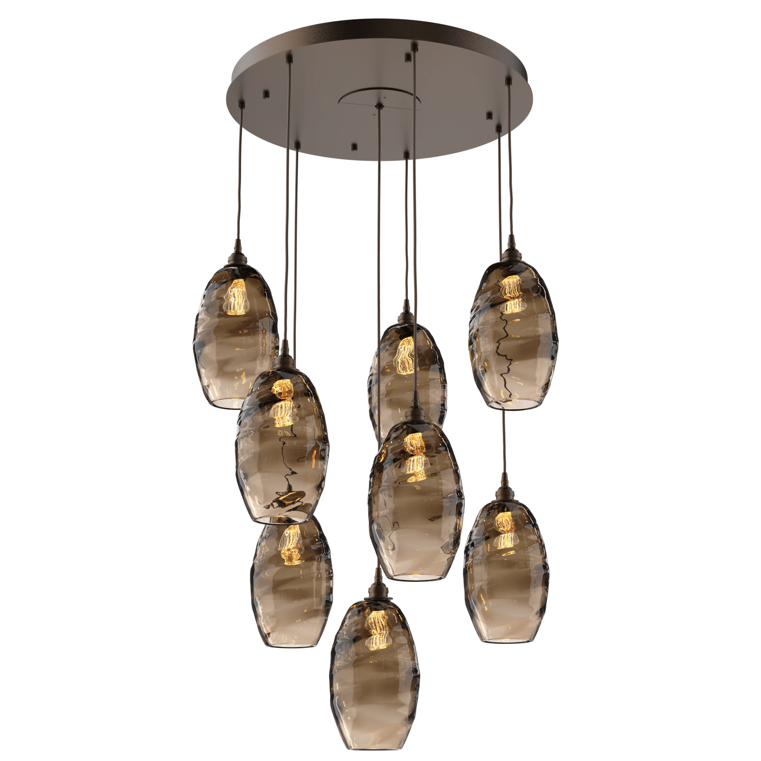 CHB0035-08-FB-OB-Hammerton-Studio-Optic-Blown-Glass-Elisse-8-light-round-pendant-chandelier-with-flat-bronze-finish-and-optic-bronze-blown-glass-shades-and-incandescent-lamping