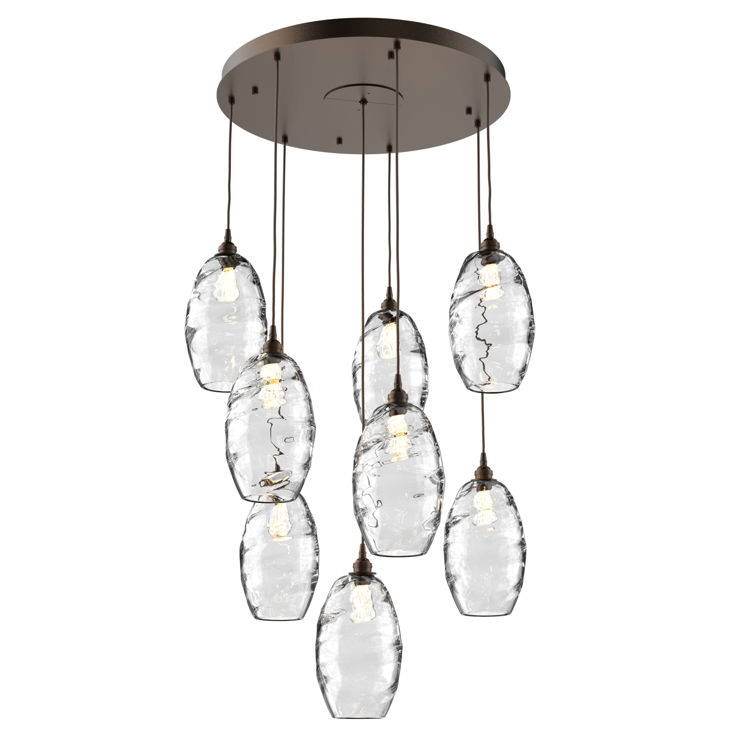CHB0035-08-FB-OC-Hammerton-Studio-Optic-Blown-Glass-Elisse-8-light-round-pendant-chandelier-with-flat-bronze-finish-and-optic-clear-blown-glass-shades-and-incandescent-lamping