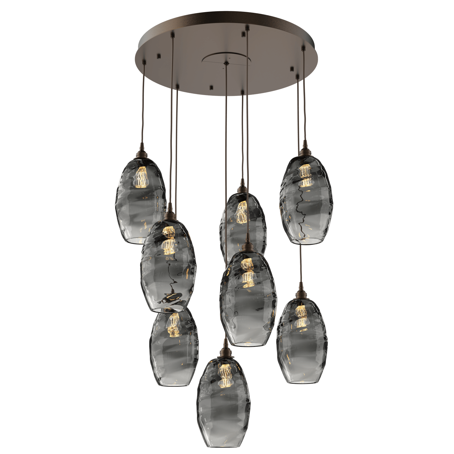 CHB0035-08-FB-OS-Hammerton-Studio-Optic-Blown-Glass-Elisse-8-light-round-pendant-chandelier-with-flat-bronze-finish-and-optic-smoke-blown-glass-shades-and-incandescent-lamping