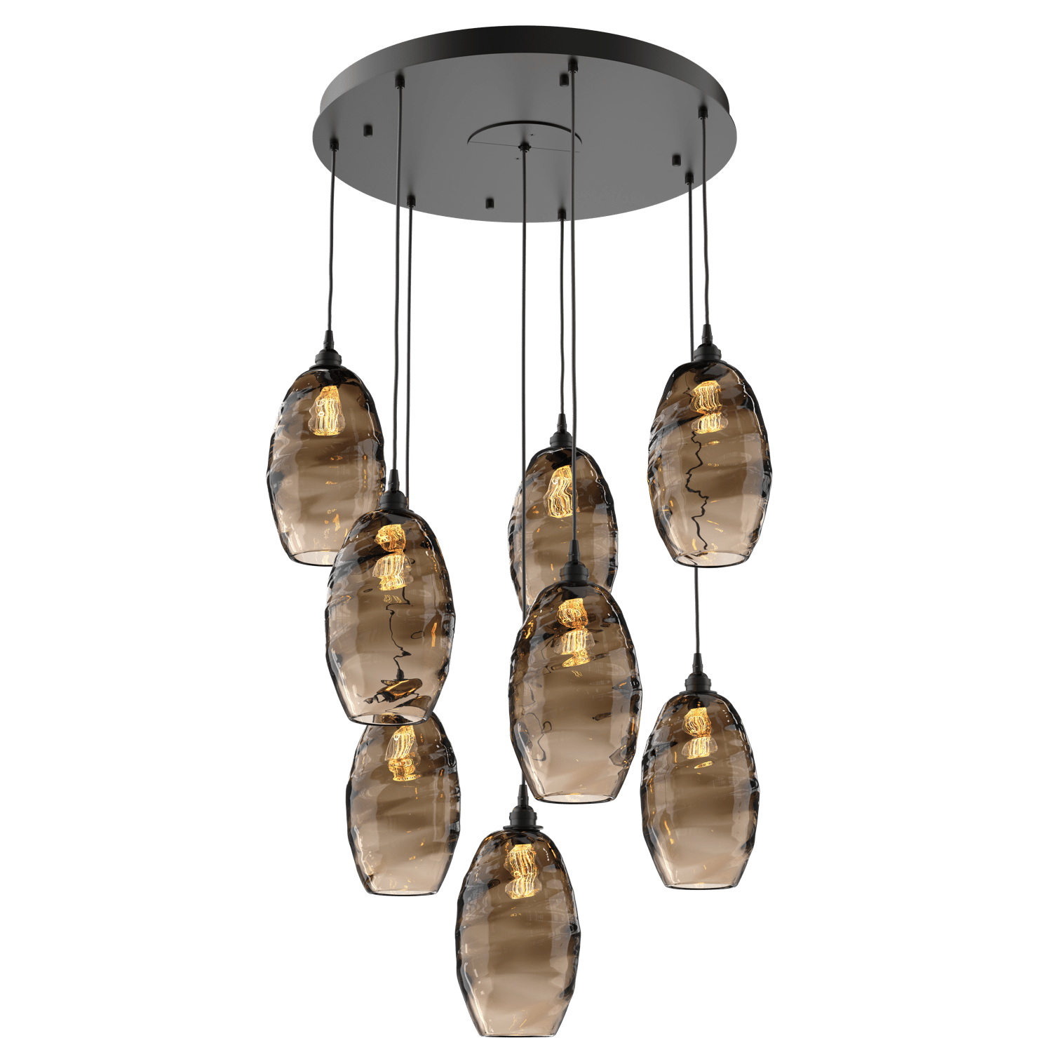 CHB0035-08-MB-OB-Hammerton-Studio-Optic-Blown-Glass-Elisse-8-light-round-pendant-chandelier-with-matte-black-finish-and-optic-bronze-blown-glass-shades-and-incandescent-lamping