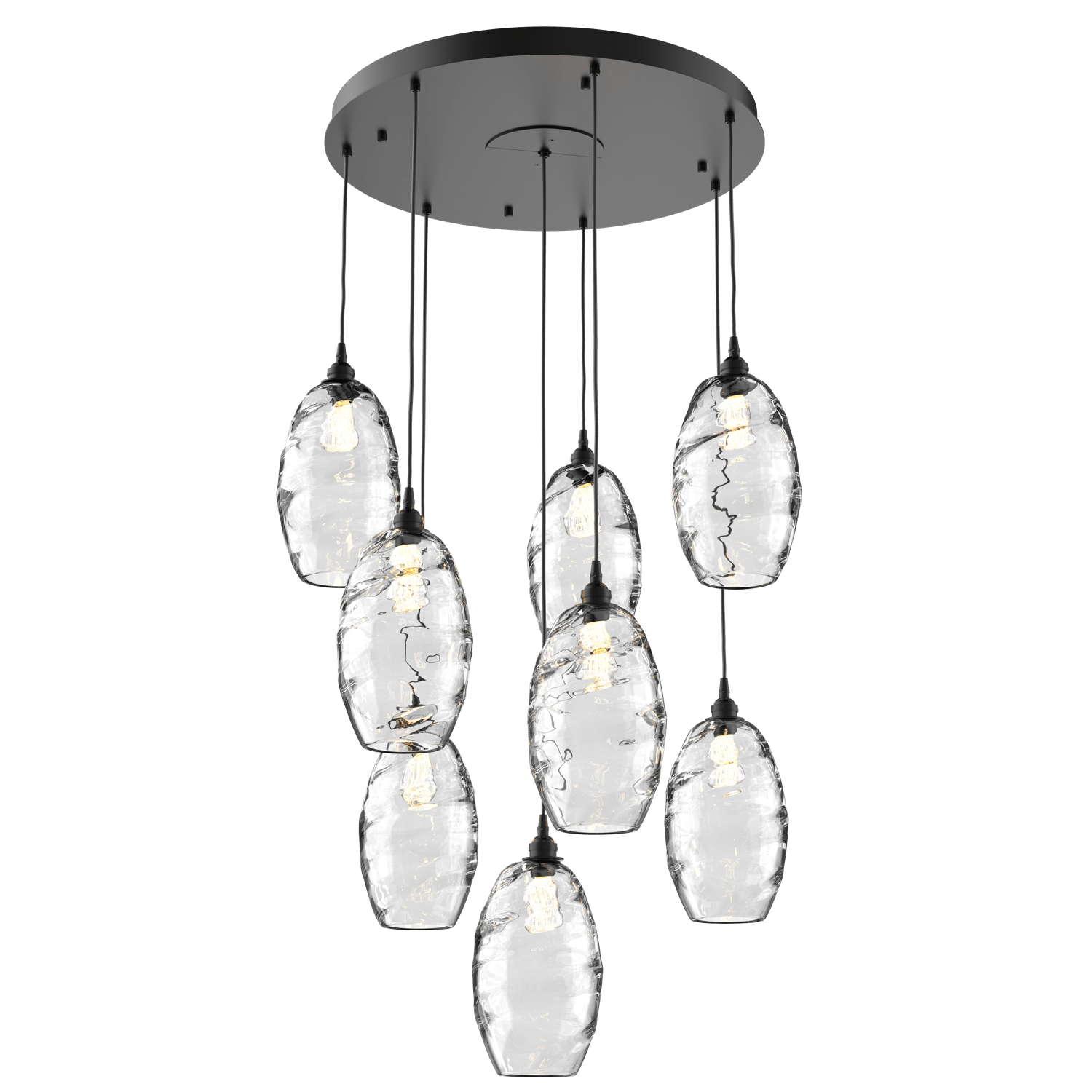 CHB0035-08-MB-OC-Hammerton-Studio-Optic-Blown-Glass-Elisse-8-light-round-pendant-chandelier-with-matte-black-finish-and-optic-clear-blown-glass-shades-and-incandescent-lamping