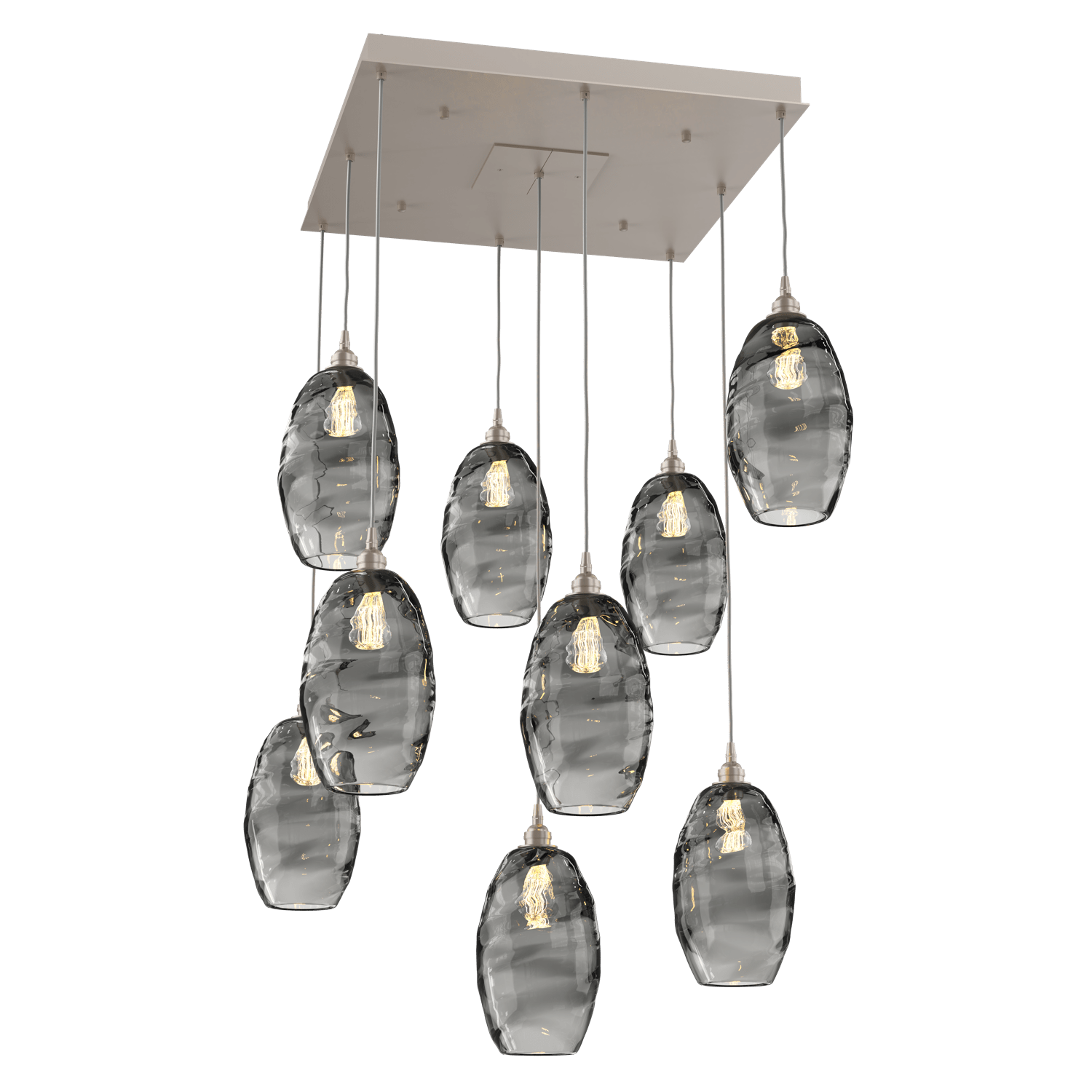 CHB0035-09-BS-OS-Hammerton-Studio-Optic-Blown-Glass-Elisse-9-light-square-pendant-chandelier-with-metallic-beige-silver-finish-and-optic-smoke-blown-glass-shades-and-incandescent-lamping