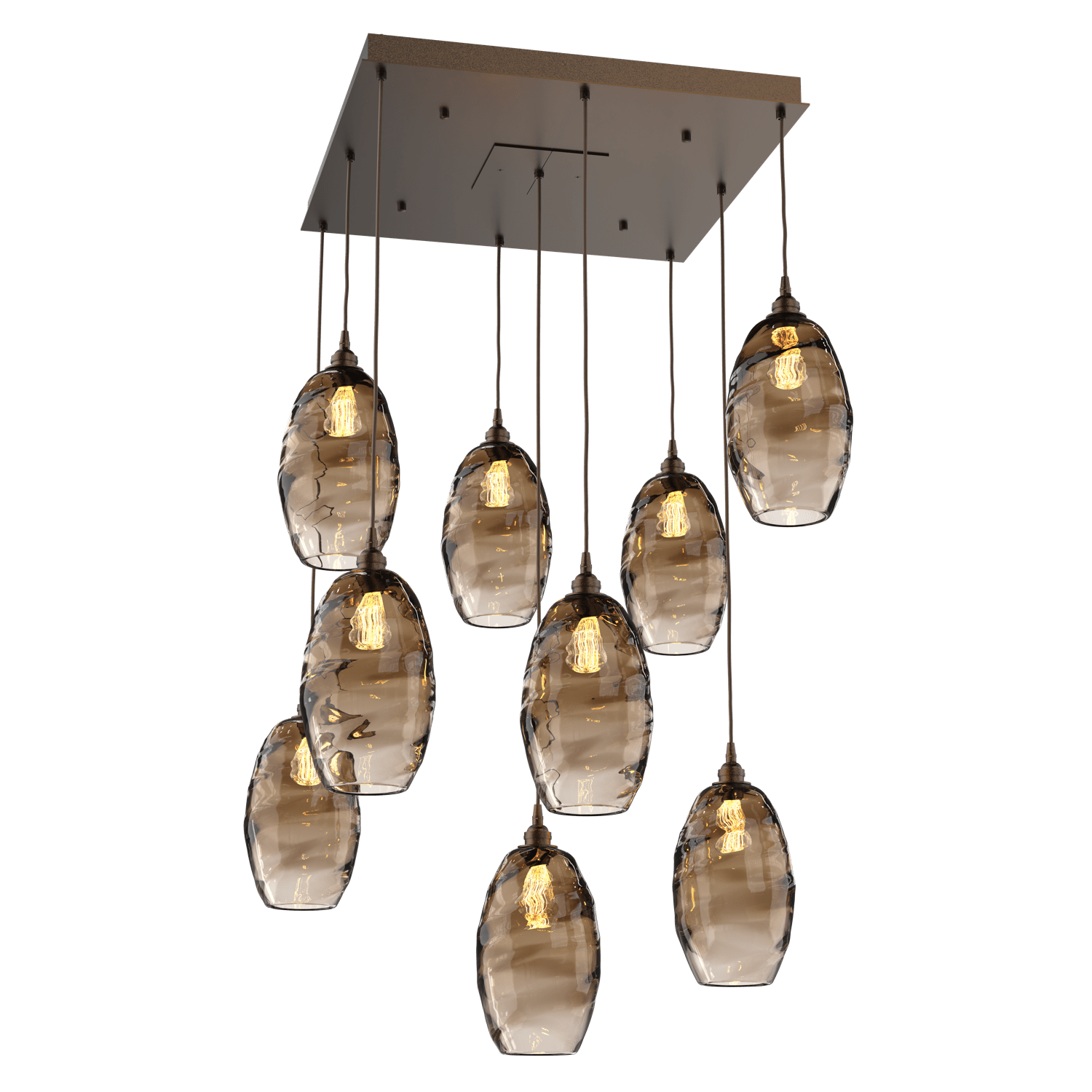 CHB0035-09-FB-OB-Hammerton-Studio-Optic-Blown-Glass-Elisse-9-light-square-pendant-chandelier-with-flat-bronze-finish-and-optic-bronze-blown-glass-shades-and-incandescent-lamping