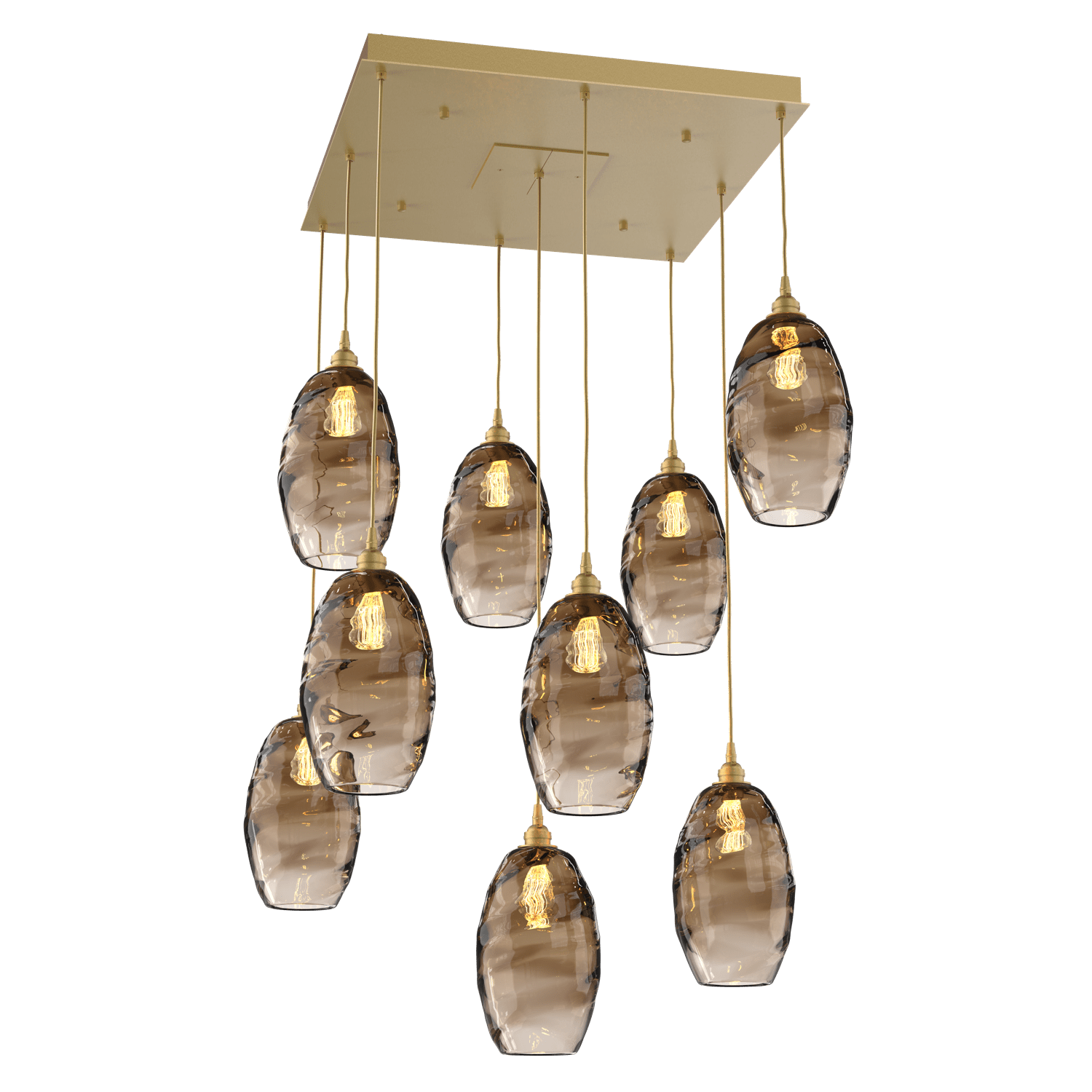 CHB0035-09-GB-OB-Hammerton-Studio-Optic-Blown-Glass-Elisse-9-light-square-pendant-chandelier-with-gilded-brass-finish-and-optic-bronze-blown-glass-shades-and-incandescent-lamping