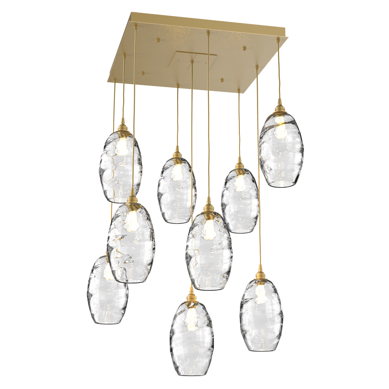 CHB0035-09-GB-OC-Hammerton-Studio-Optic-Blown-Glass-Elisse-9-light-square-pendant-chandelier-with-gilded-brass-finish-and-optic-clear-blown-glass-shades-and-incandescent-lamping