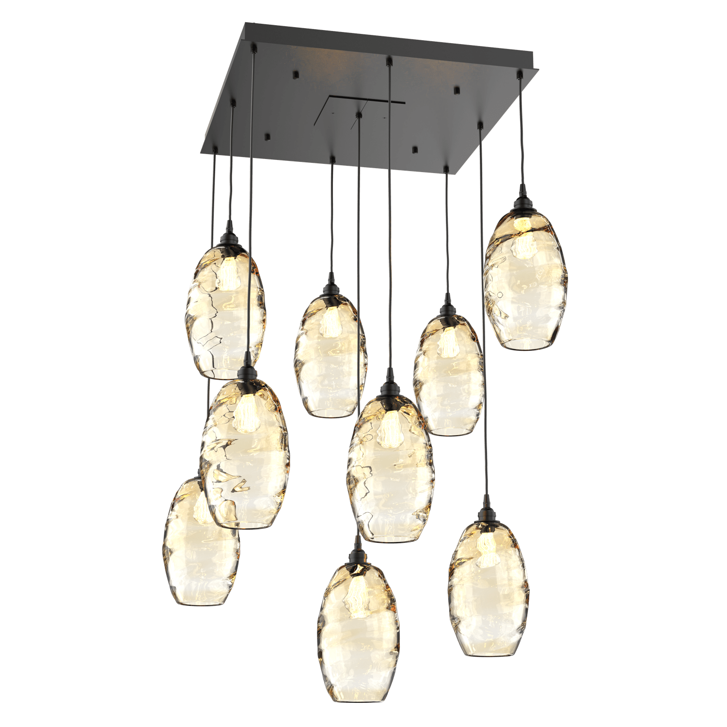 CHB0035-09-MB-OA-Hammerton-Studio-Optic-Blown-Glass-Elisse-9-light-square-pendant-chandelier-with-matte-black-finish-and-optic-amber-blown-glass-shades-and-incandescent-lamping